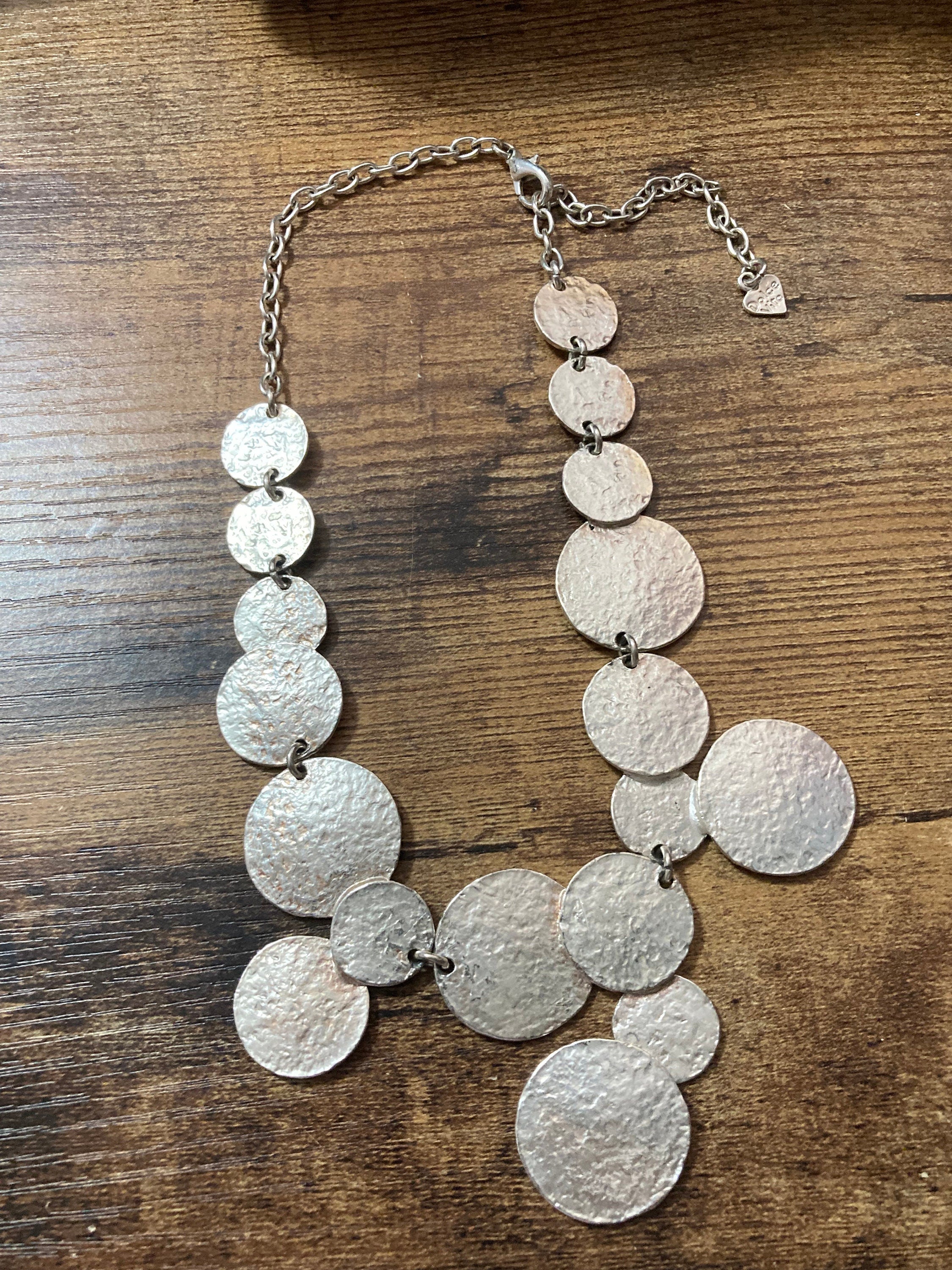 Signed Dolce Vita silver tone statement panel link necklace Paris France Designer