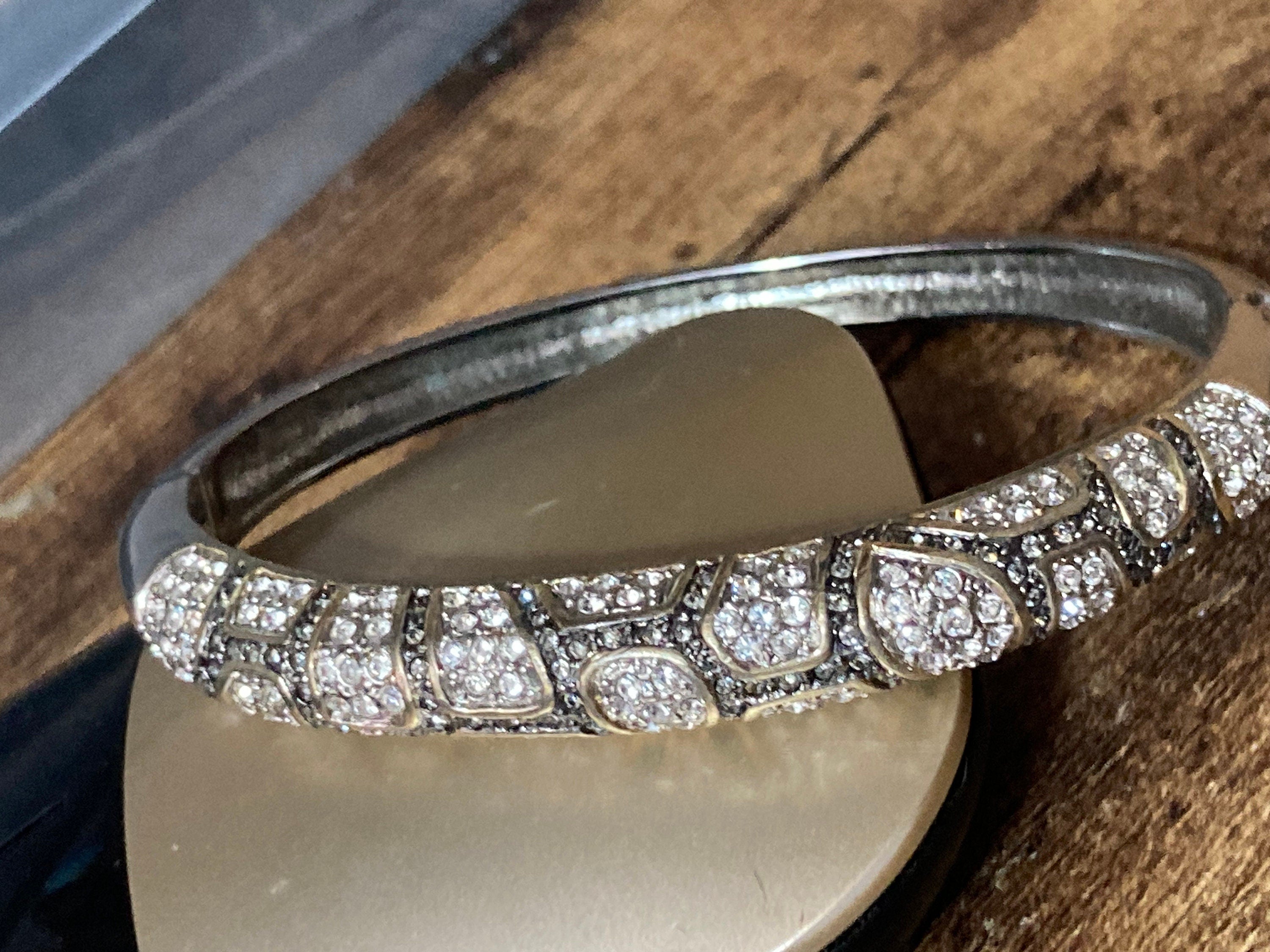 Signed JBK Jaqueline Kennedy vintage gold & silver tone diamanté clamper bangle bracelet