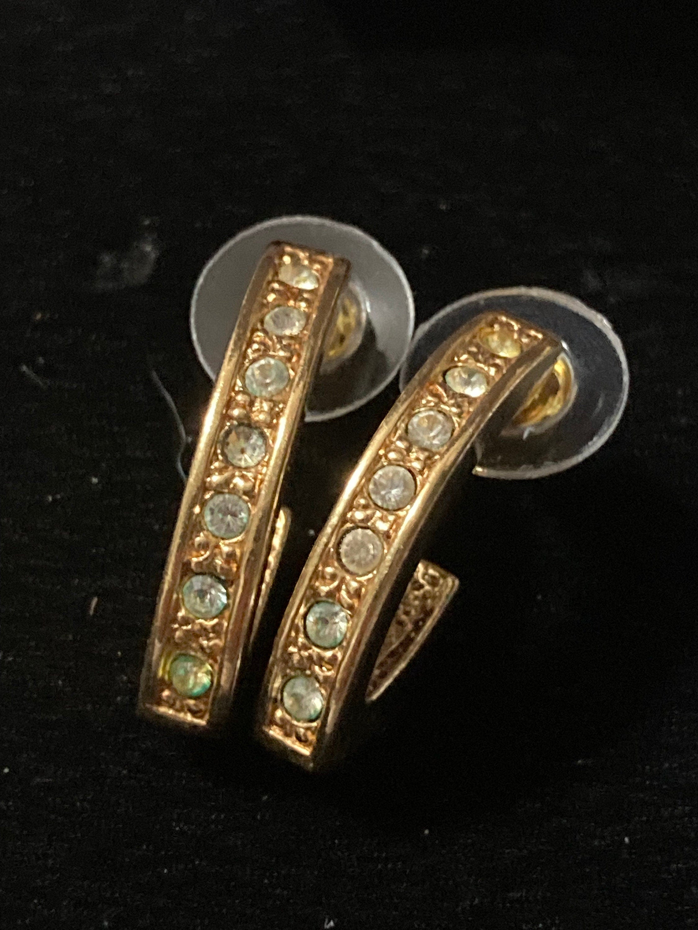Retro gold tone diamanté crystal half hoop pierced earrings