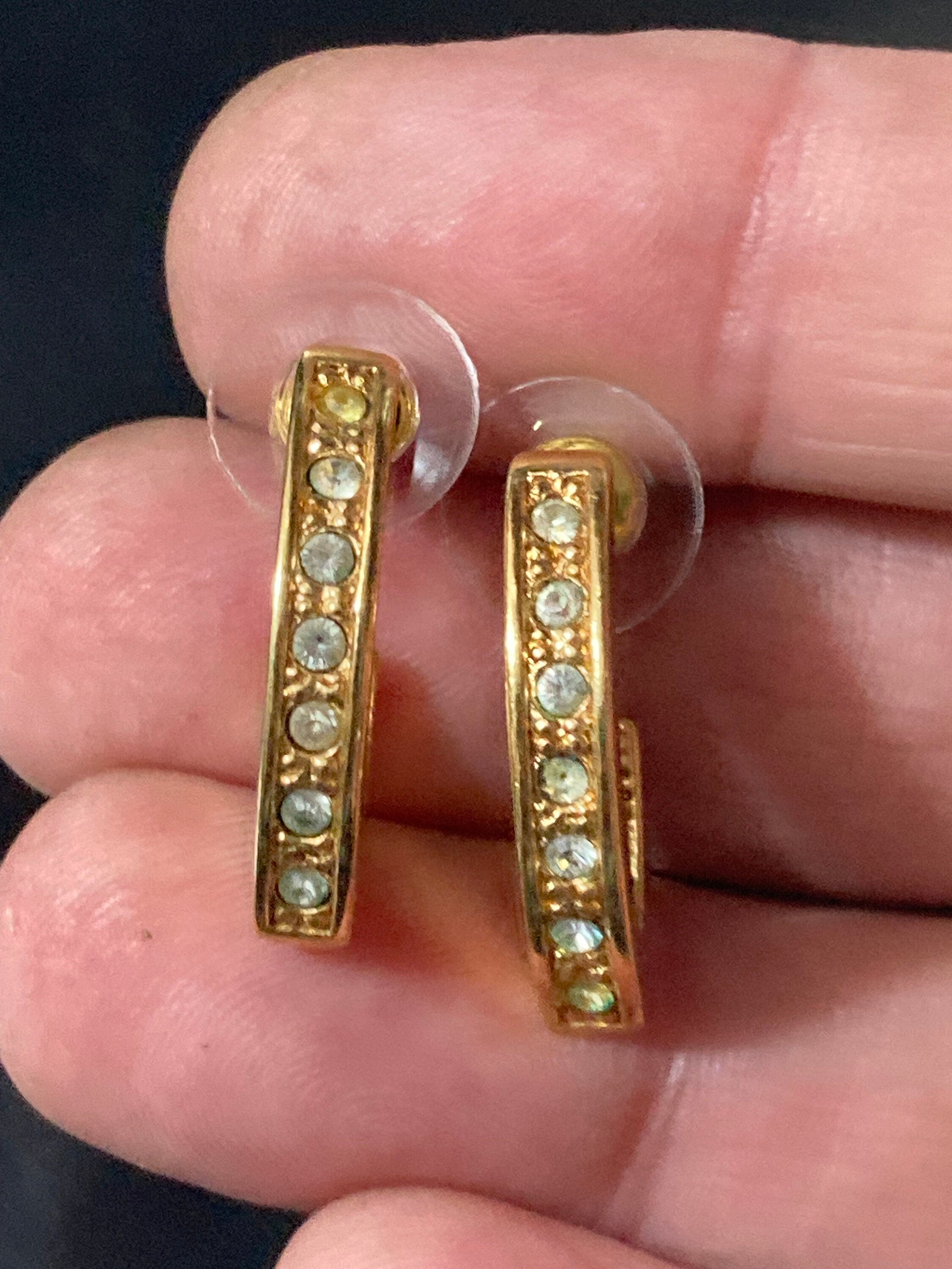 Retro gold tone diamanté crystal half hoop pierced earrings