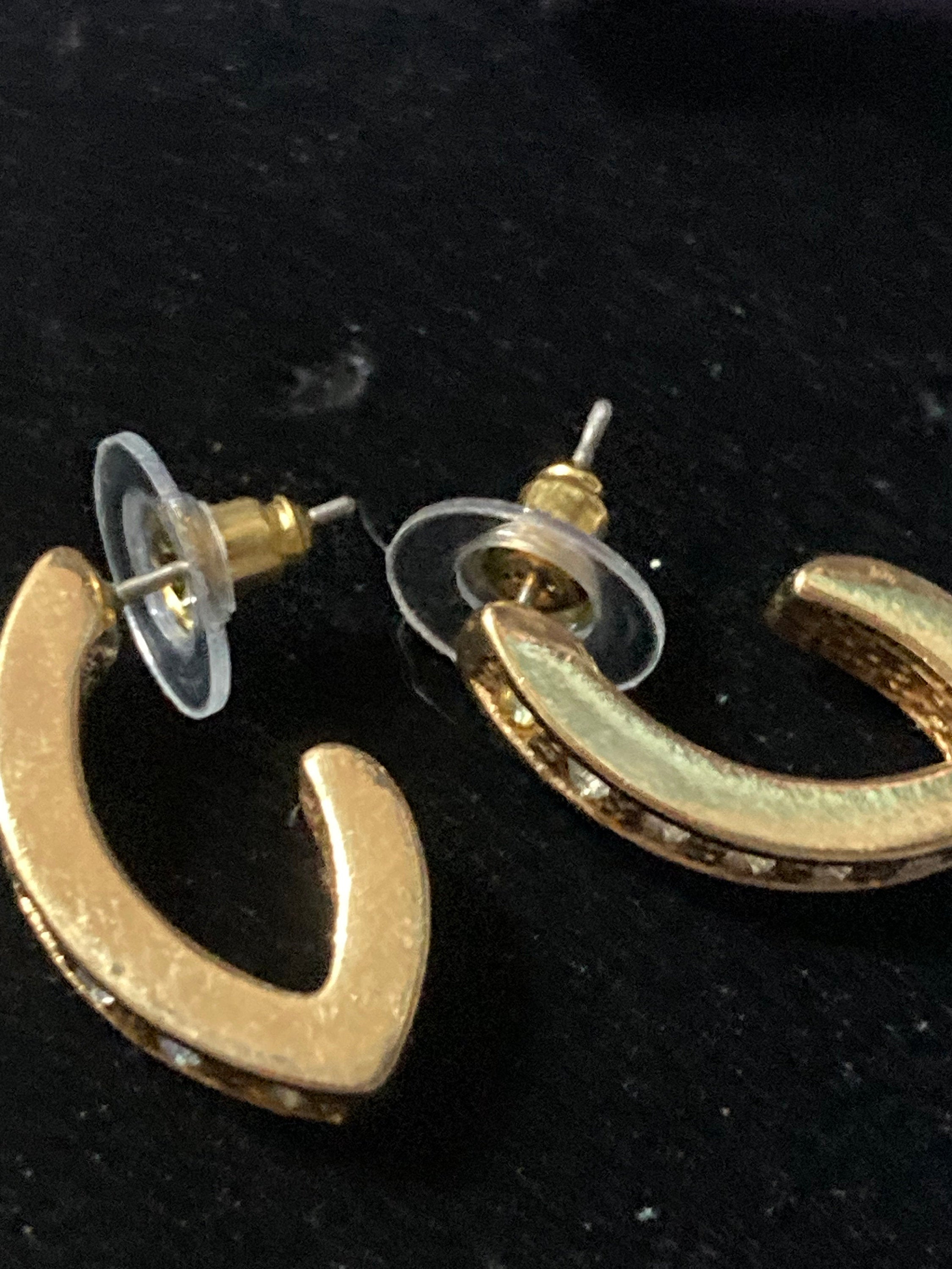 Retro gold tone diamanté crystal half hoop pierced earrings
