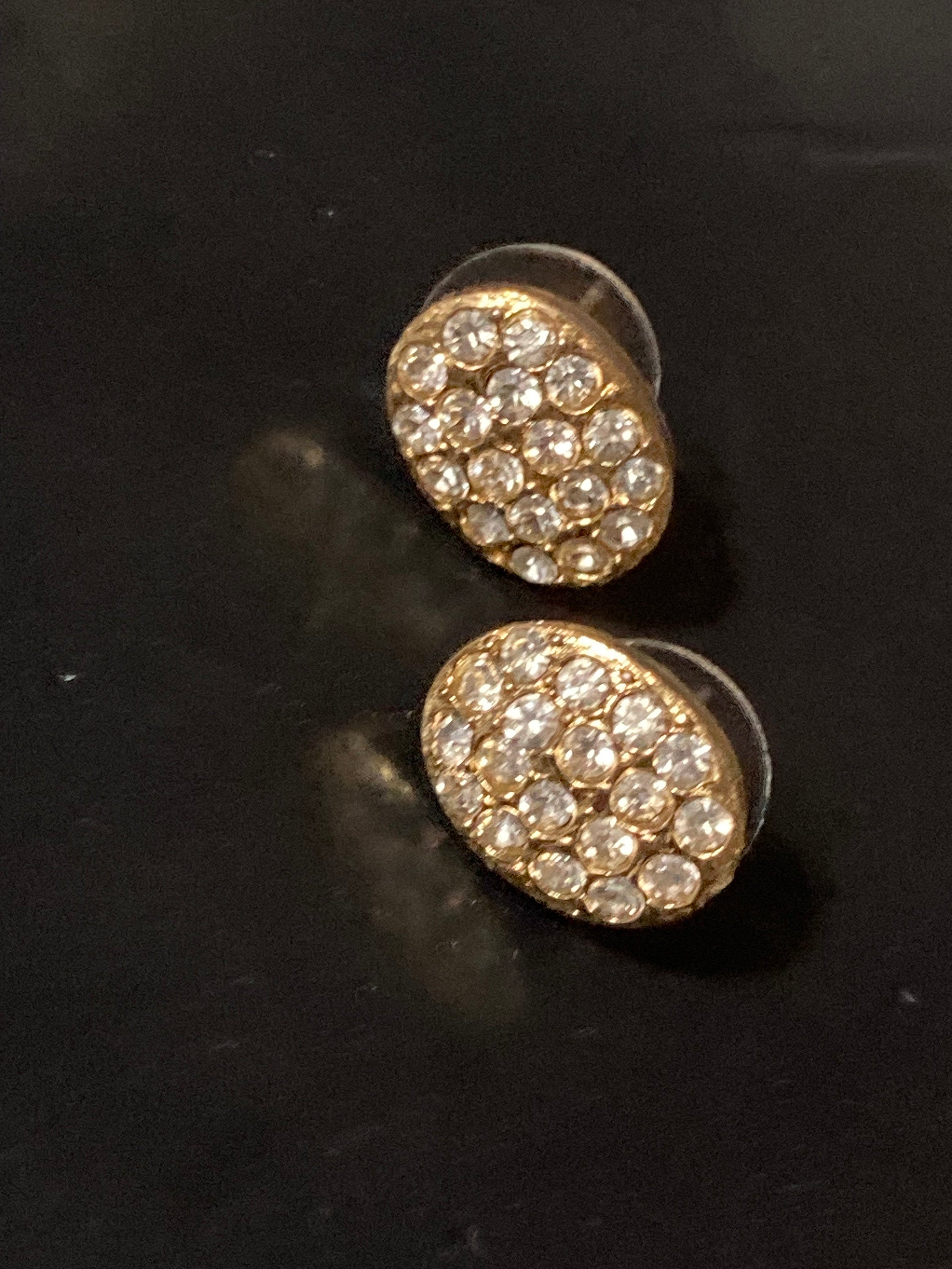 retro small gold tone clear diamanté paste crystal stud earrings for pierced ears