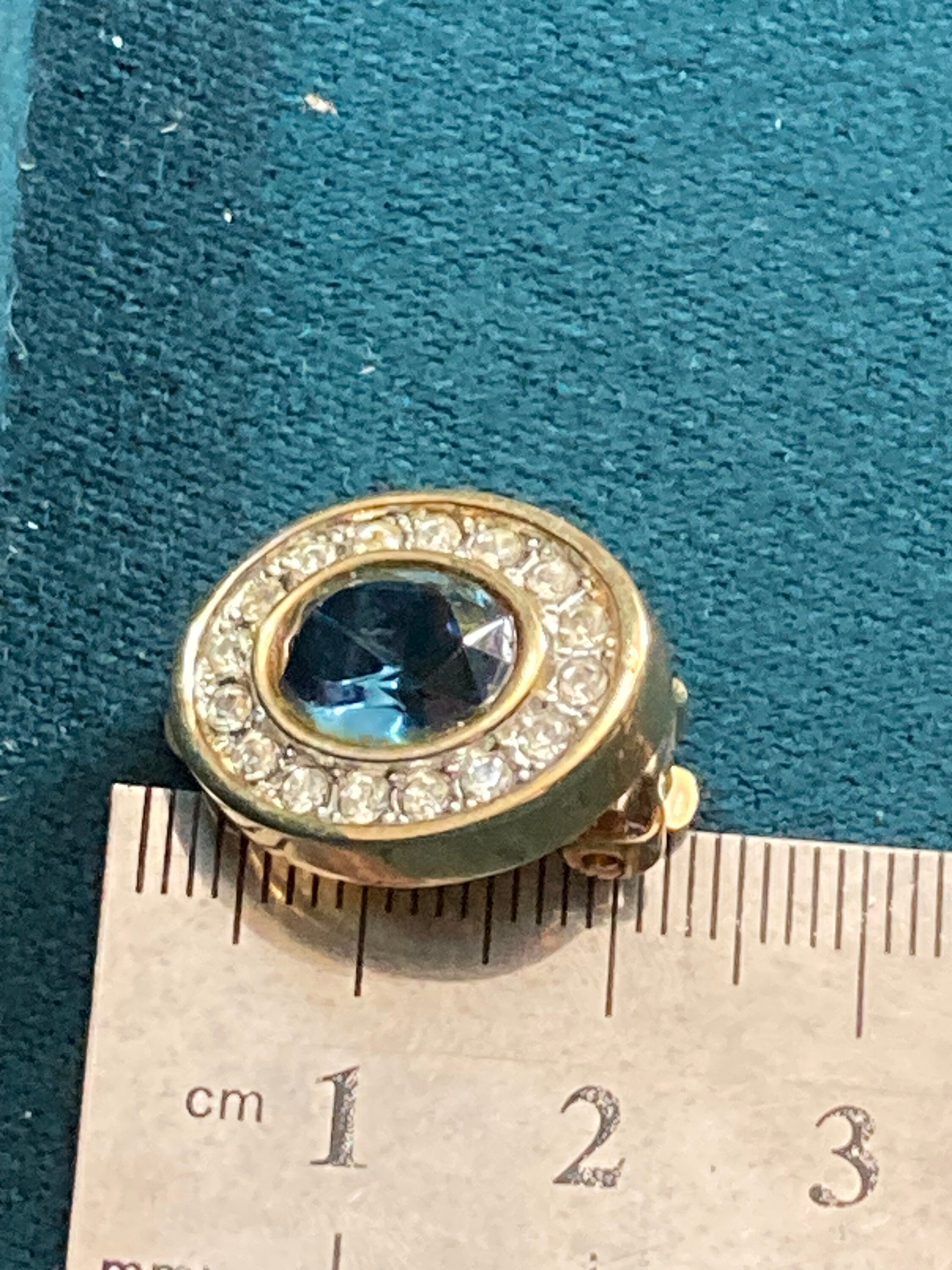 Signed Sphinx Oval sapphire clear glass paste gold tone diamanté clip on earrings