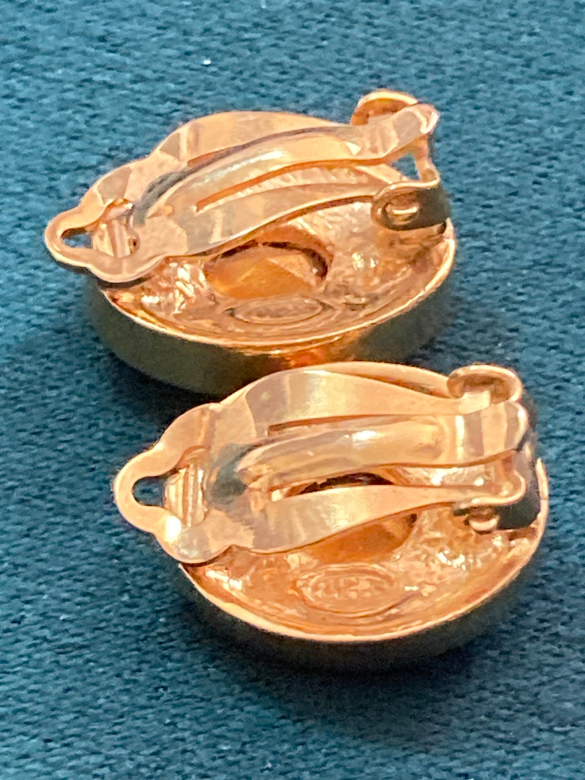 Signed Sphinx Oval sapphire clear glass paste gold tone diamanté clip on earrings