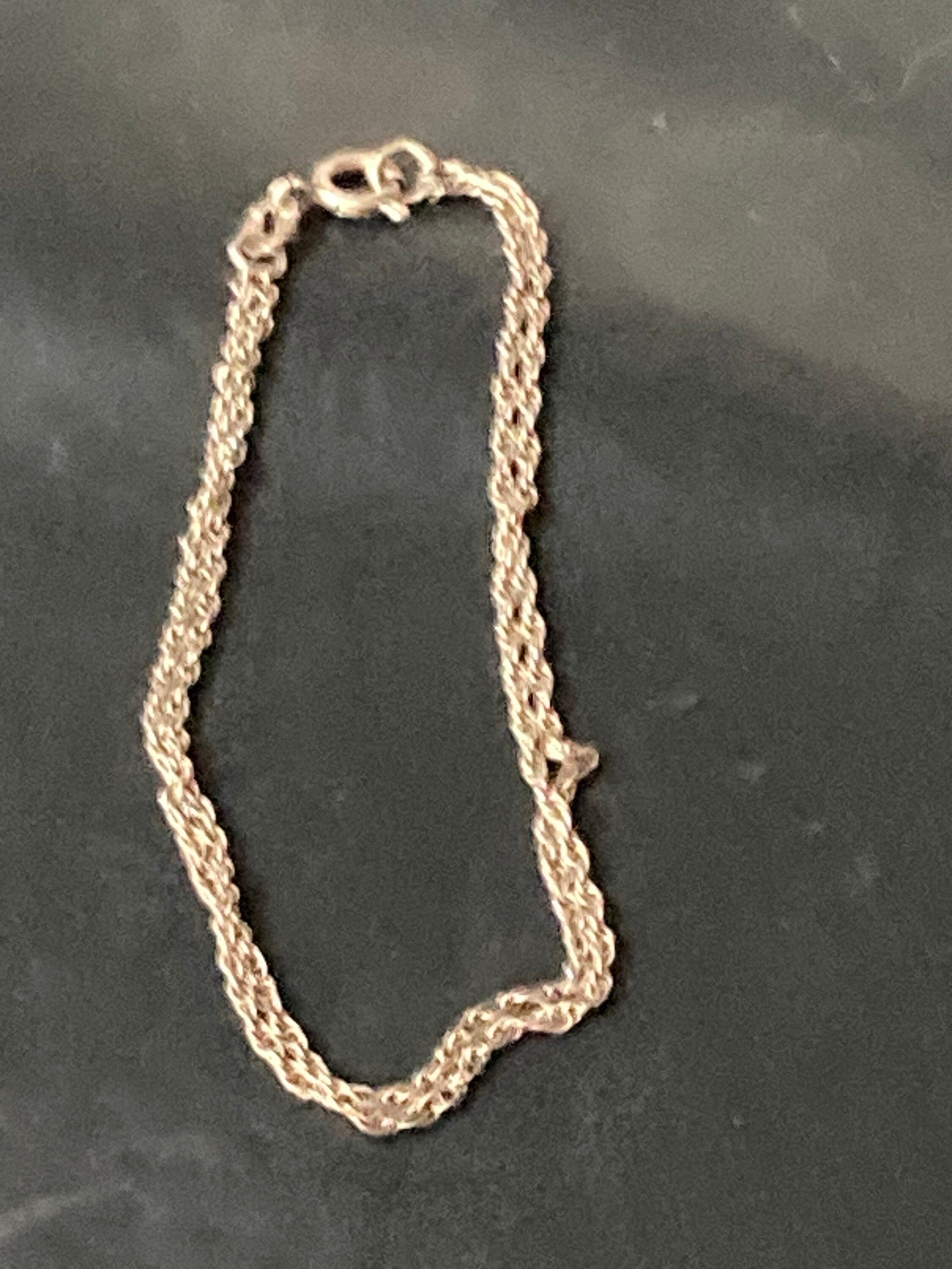 Vintage 925 Sterling silver 2 row fine rope twist chain link bracelet
