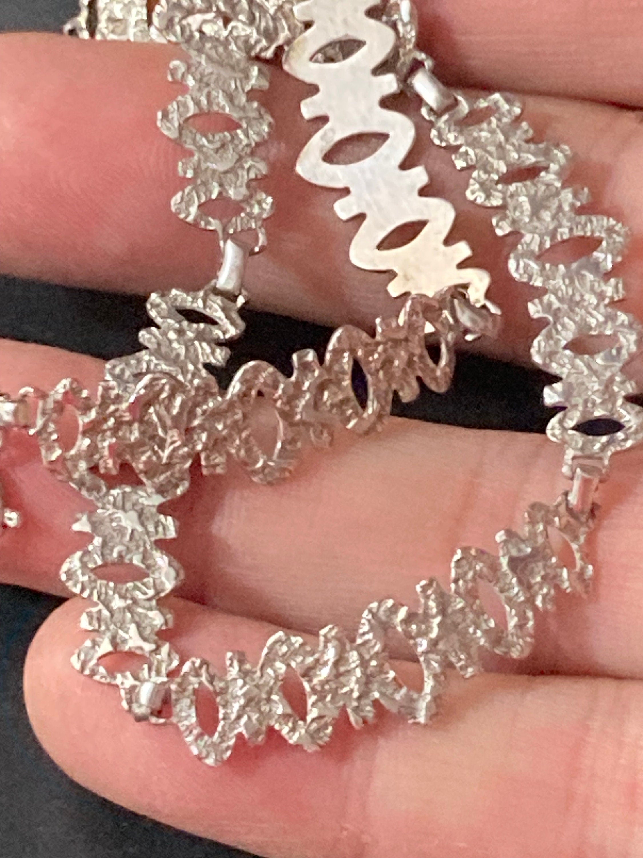 Petite 37cm vintage 925 Sterling Silver 1970s brutalist panel link Necklace 12.2grams