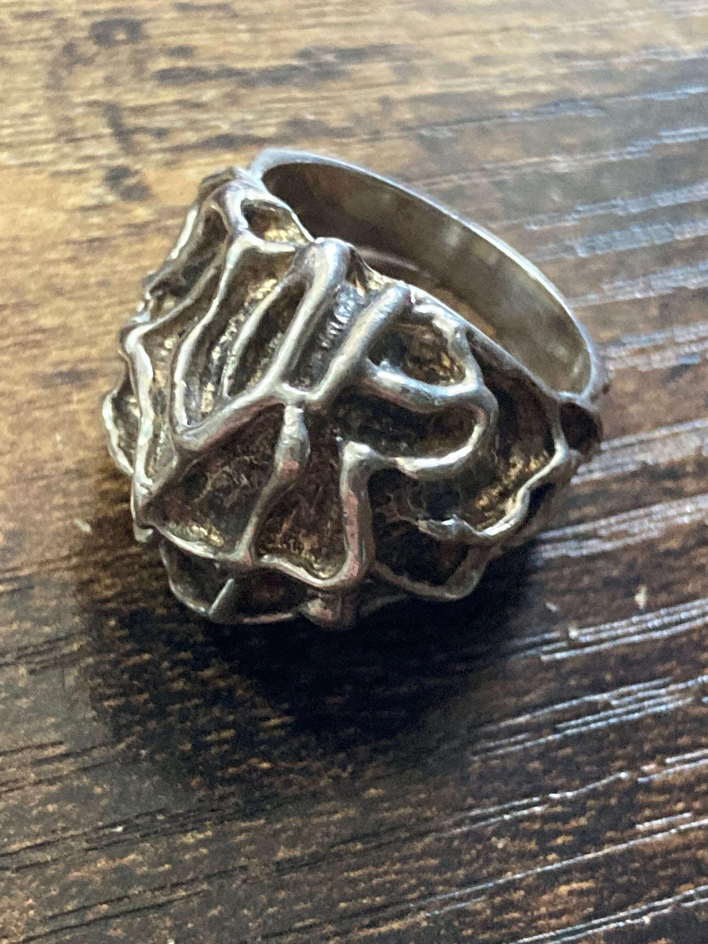 Heavy chunky SIZE P sterling silver 925 modernist brutalist ring 11.4 grams