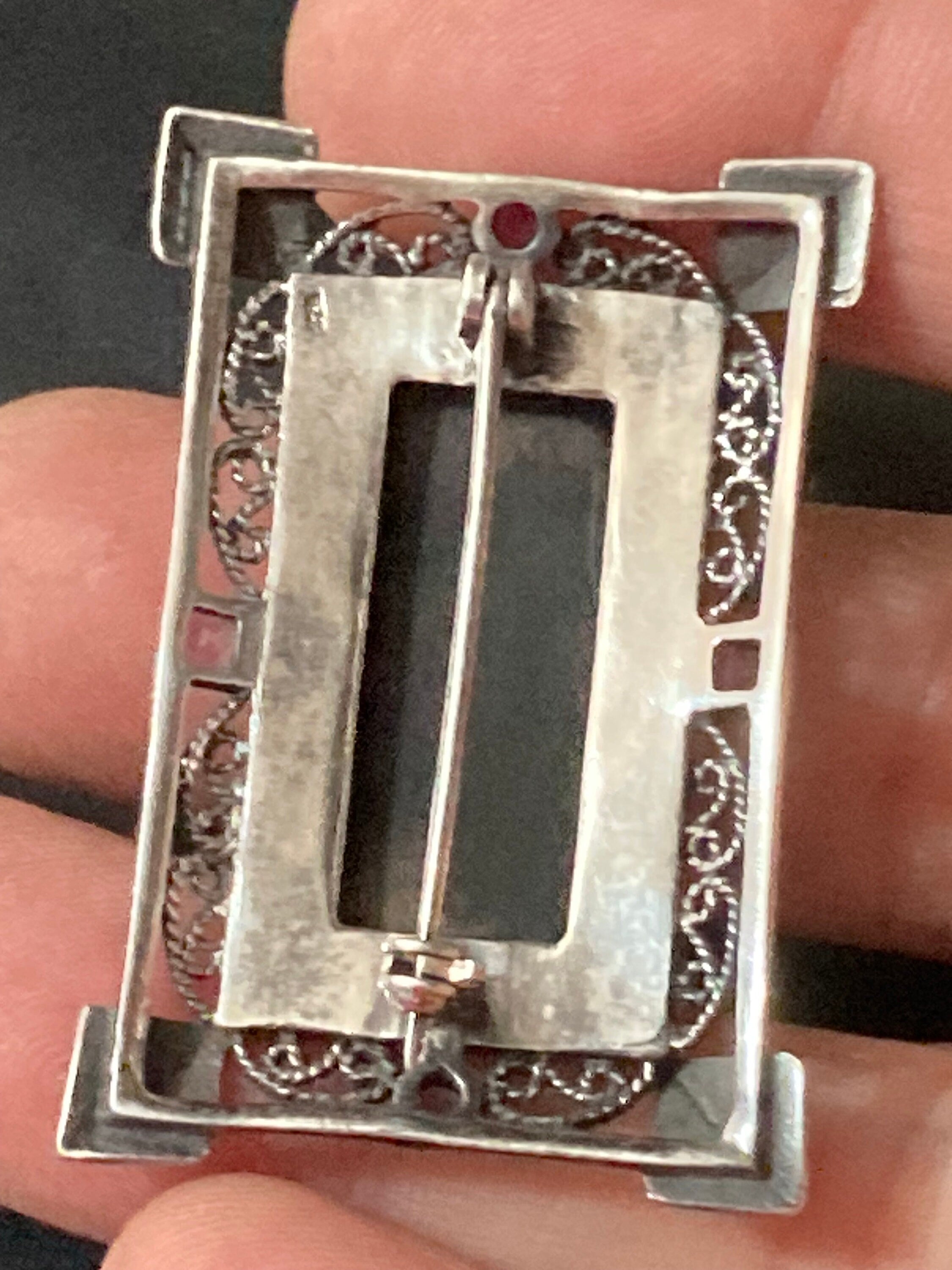 5cm Antique Art Deco onyx Sterling 925 solid silver marcasite gemstone Brooch
