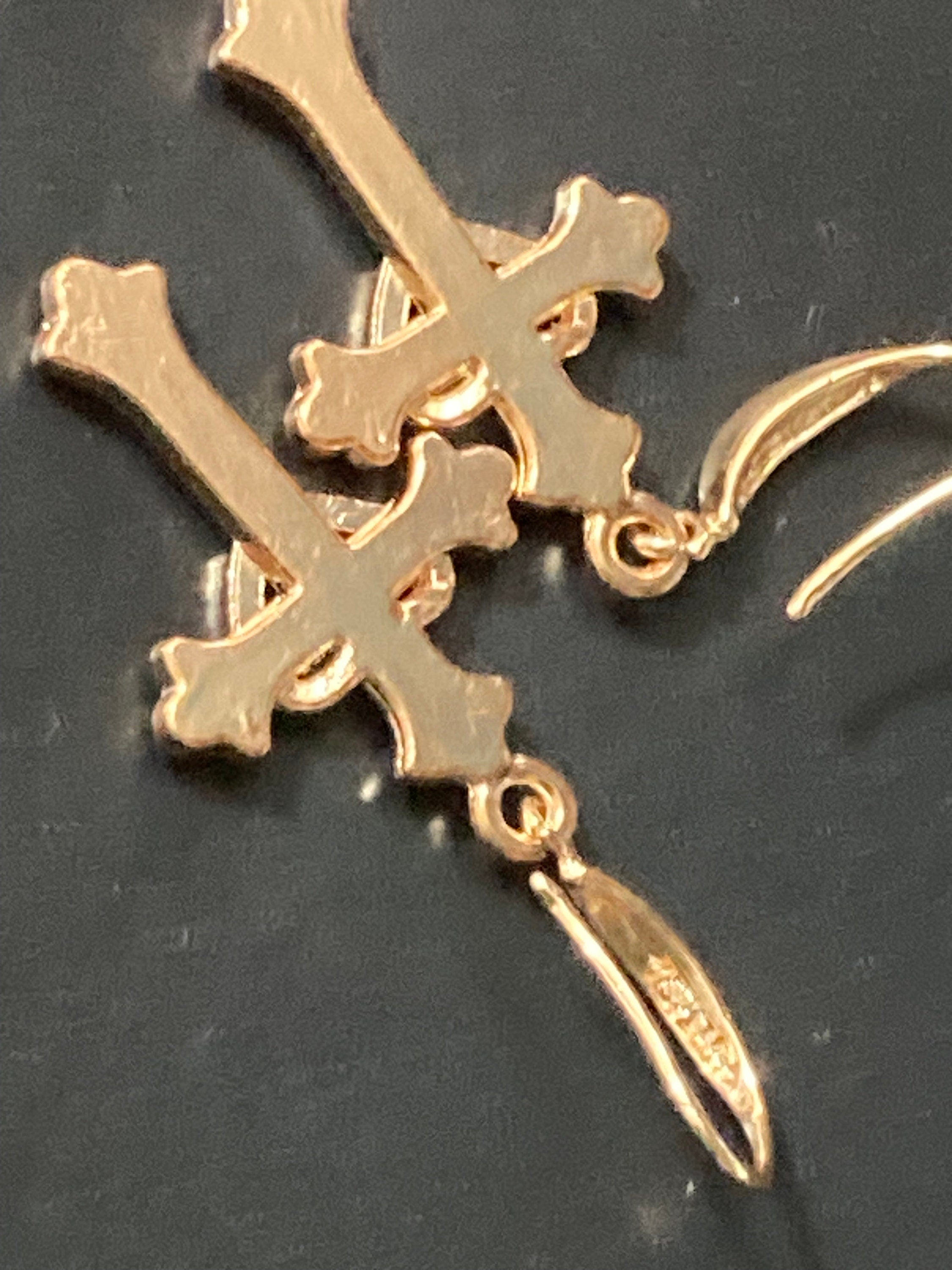 18k gold plated clear diamanté crystal religious cross earrings