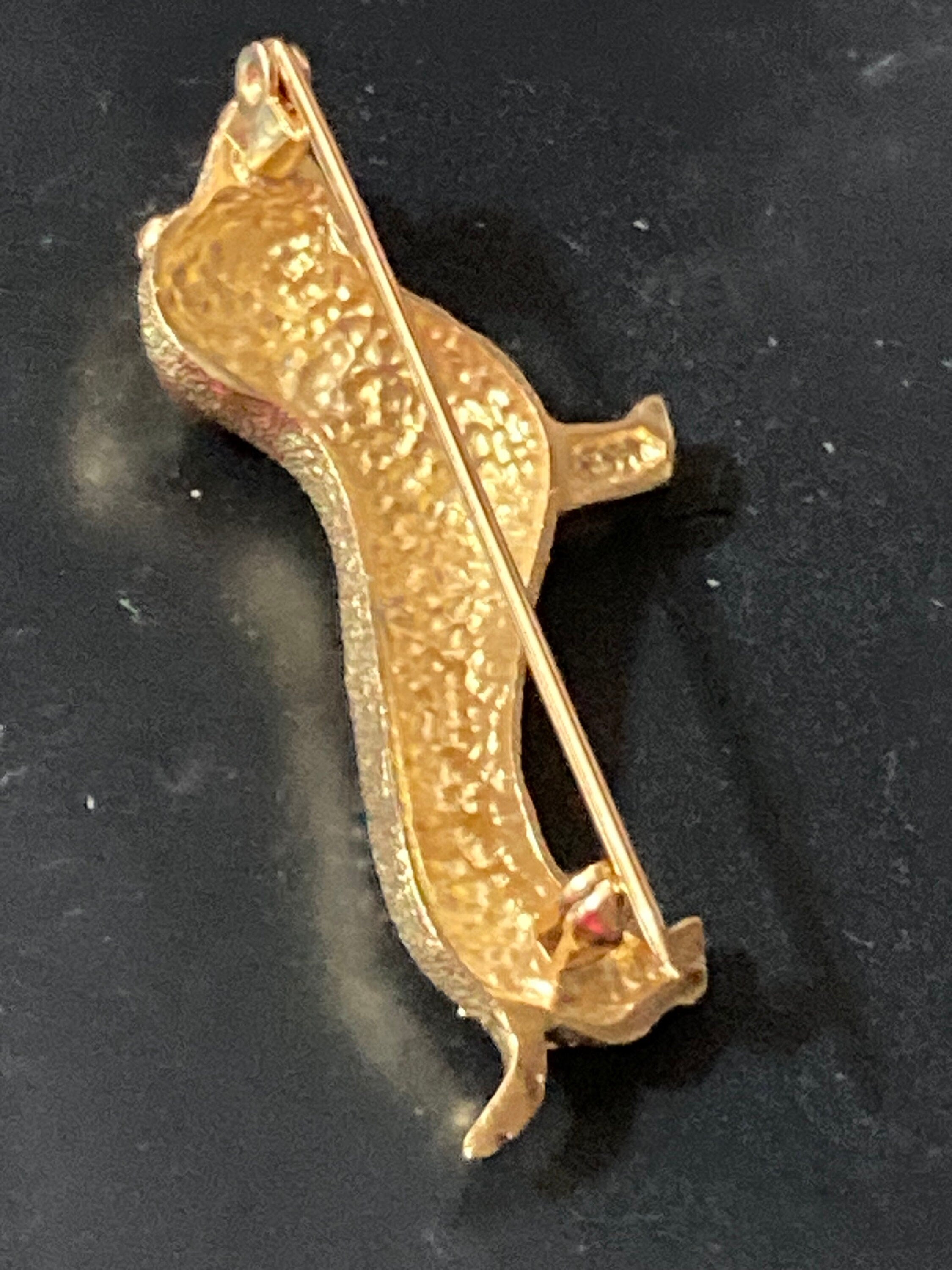 AF Dachshund sausage dog brooch Modern Gold and silver Tone