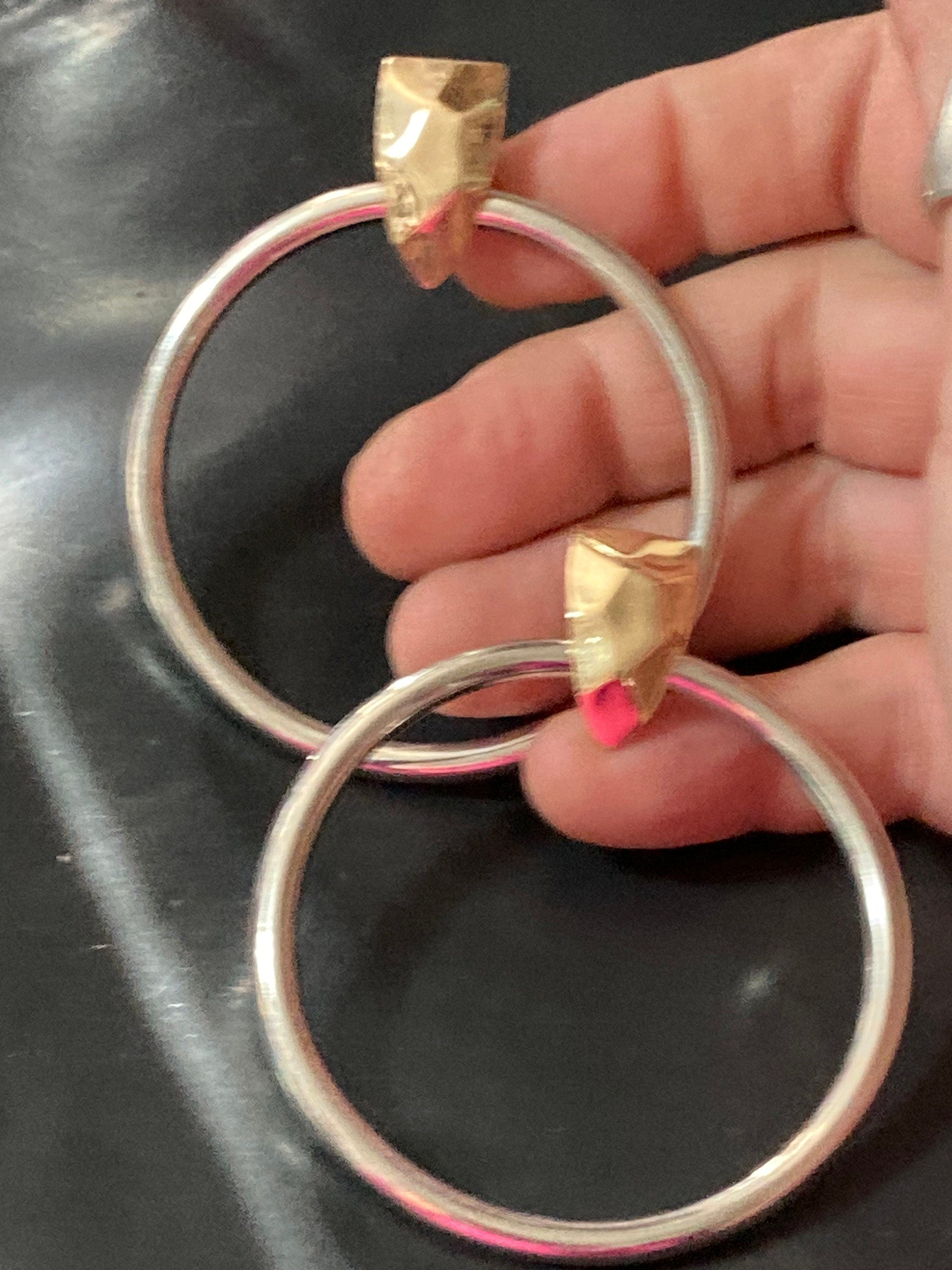 Oversized gold and silver tone 5.5cm hoop retro pierced earrings