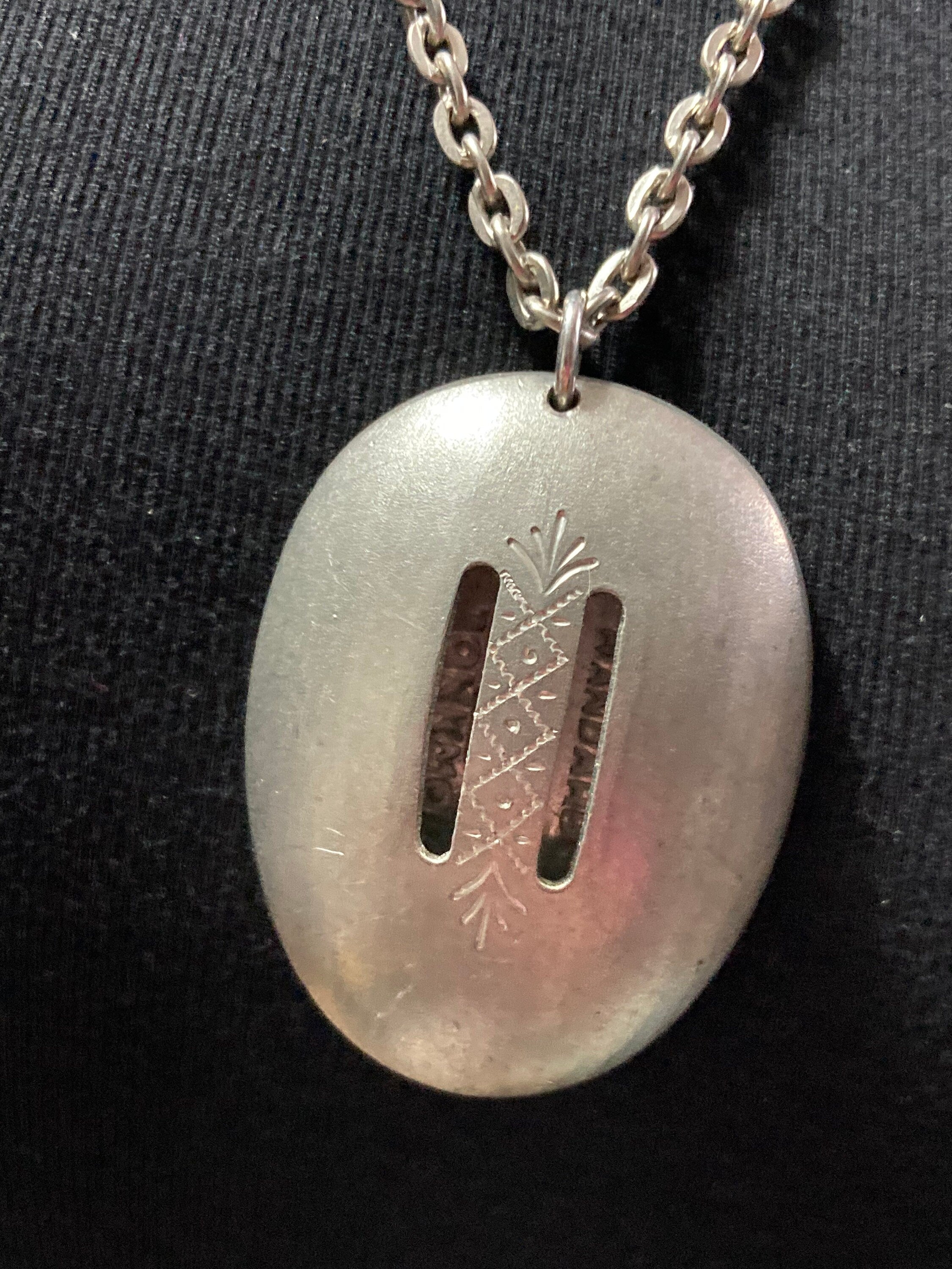 Modernist silver tone stainless Steel necklace with 3d detail