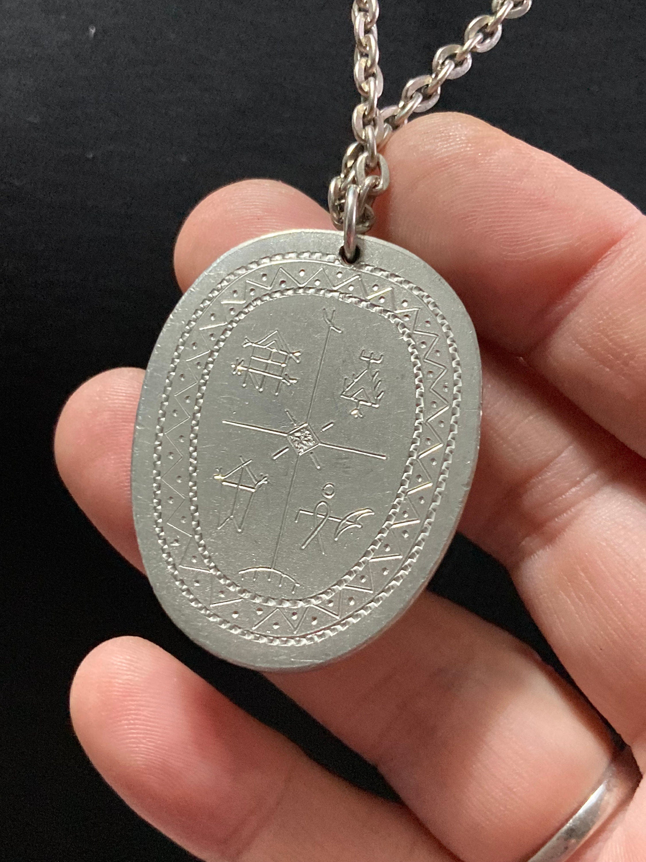 Modernist silver tone stainless Steel necklace with 3d detail