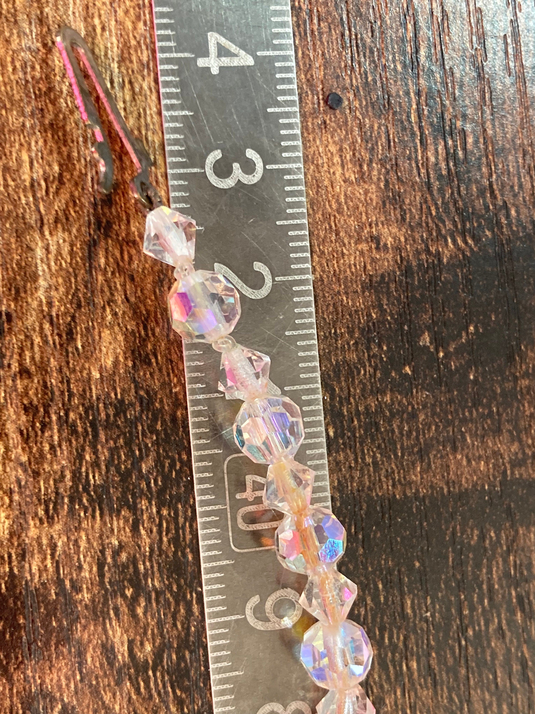 Art Deco clear aB Aurora borealis glass Crystal beaded necklace Collar mid century