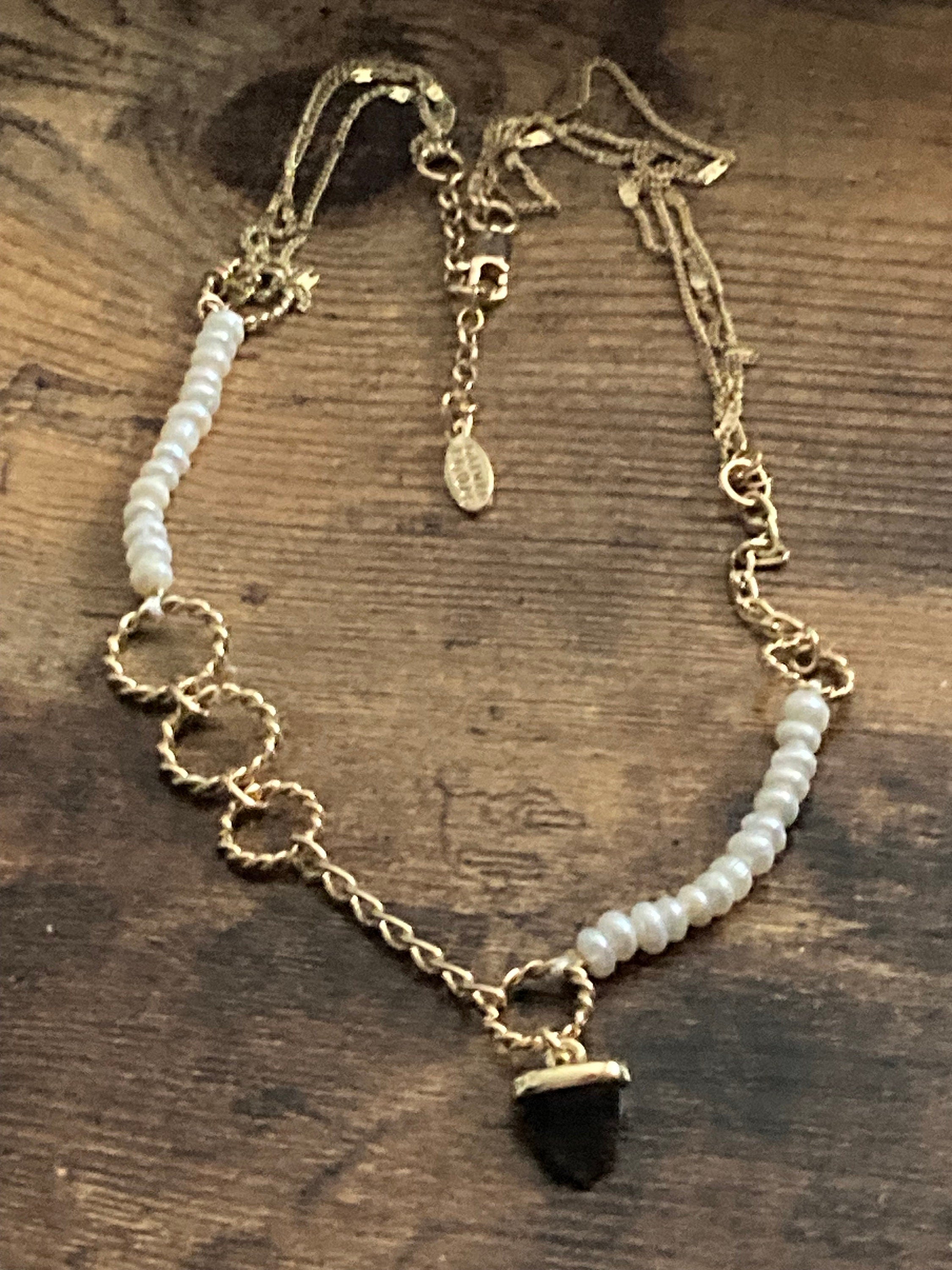 SOLIEL for Oliver Bonas gold plated pearl and topaz chain necklace