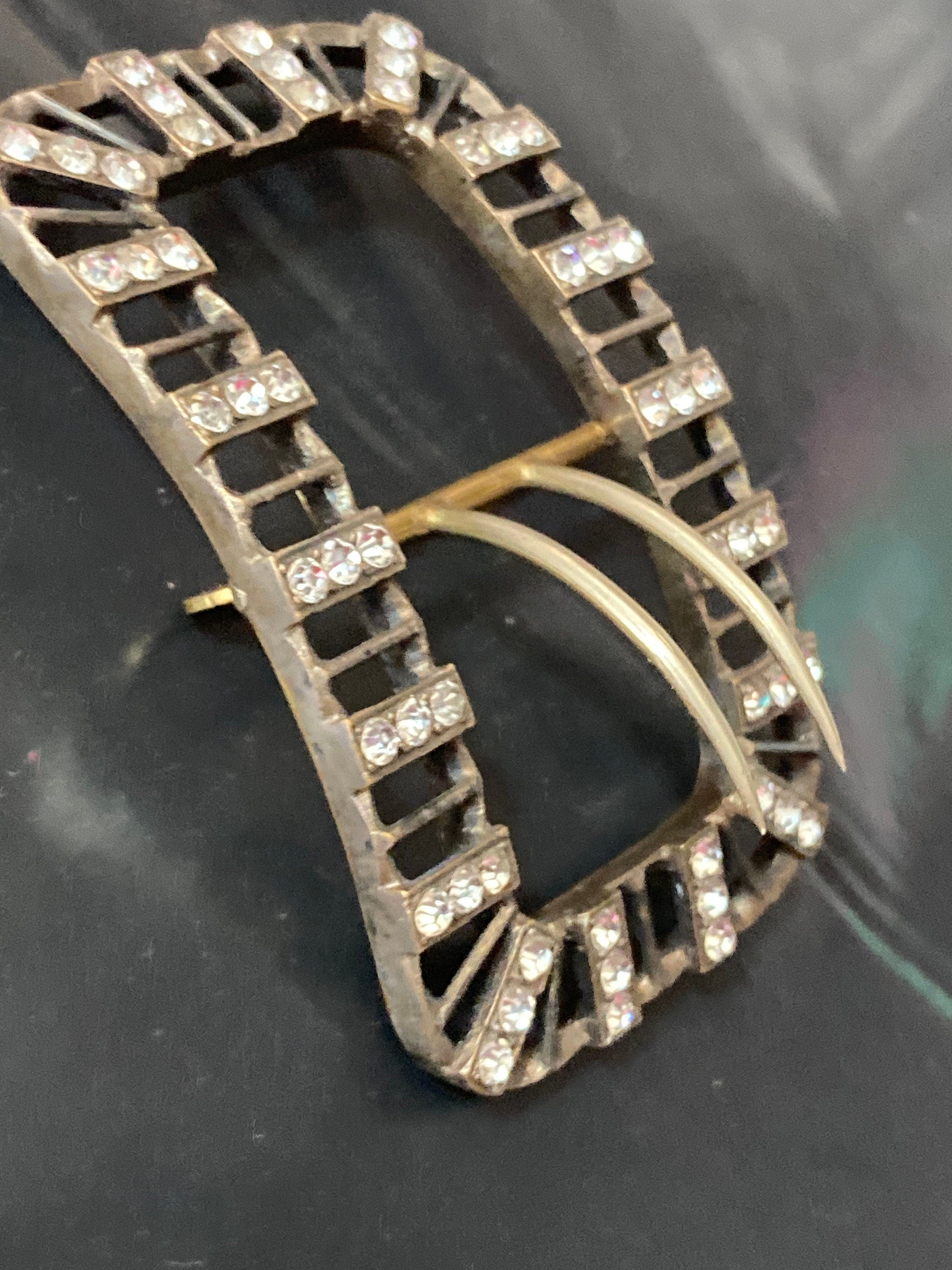 Antique Georgian 1800s 1700s 2 prong Claw Set Clear Glass Diamante Belt Buckle paste rhinestone  Bridal Wedding Sash Adornment Fitting