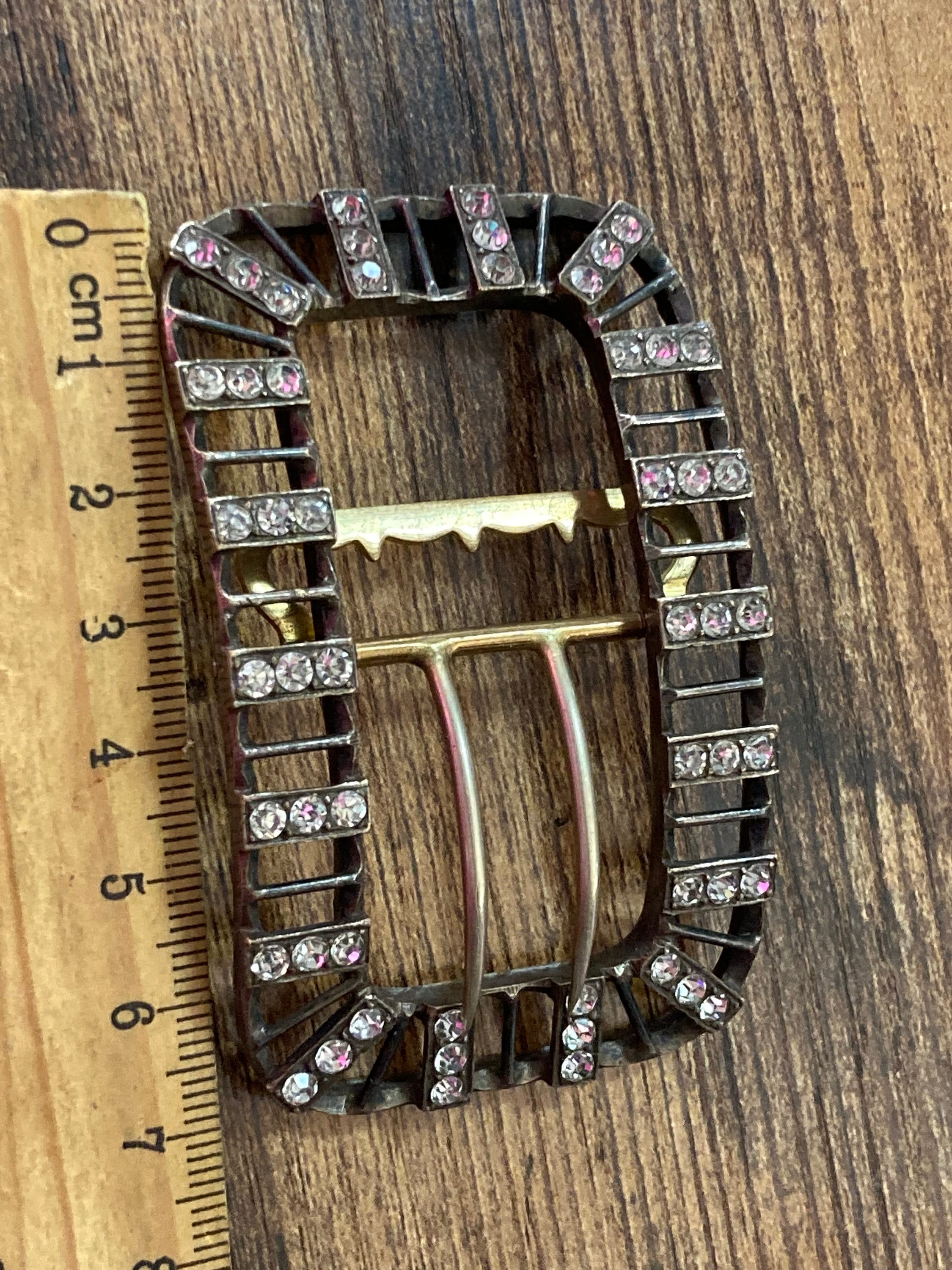 Antique Georgian 1800s 1700s 2 prong Claw Set Clear Glass Diamante Belt Buckle paste rhinestone  Bridal Wedding Sash Adornment Fitting