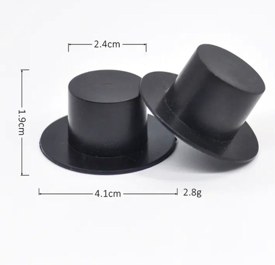 Large Miniature black plastic dolls top hat cake topper
