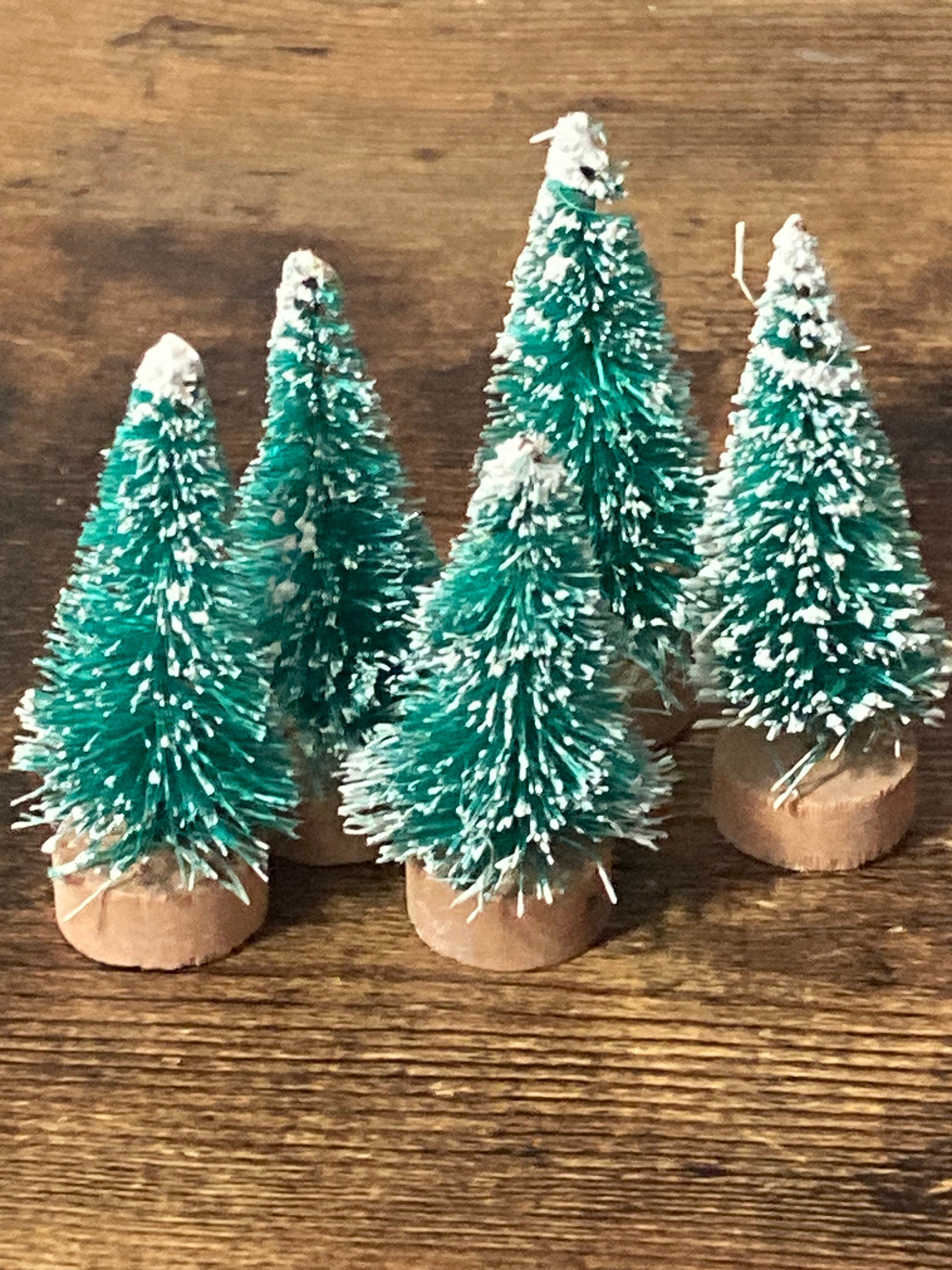 5 pieces mid green snow miniature Christmas tree cake toppers 4cm craft