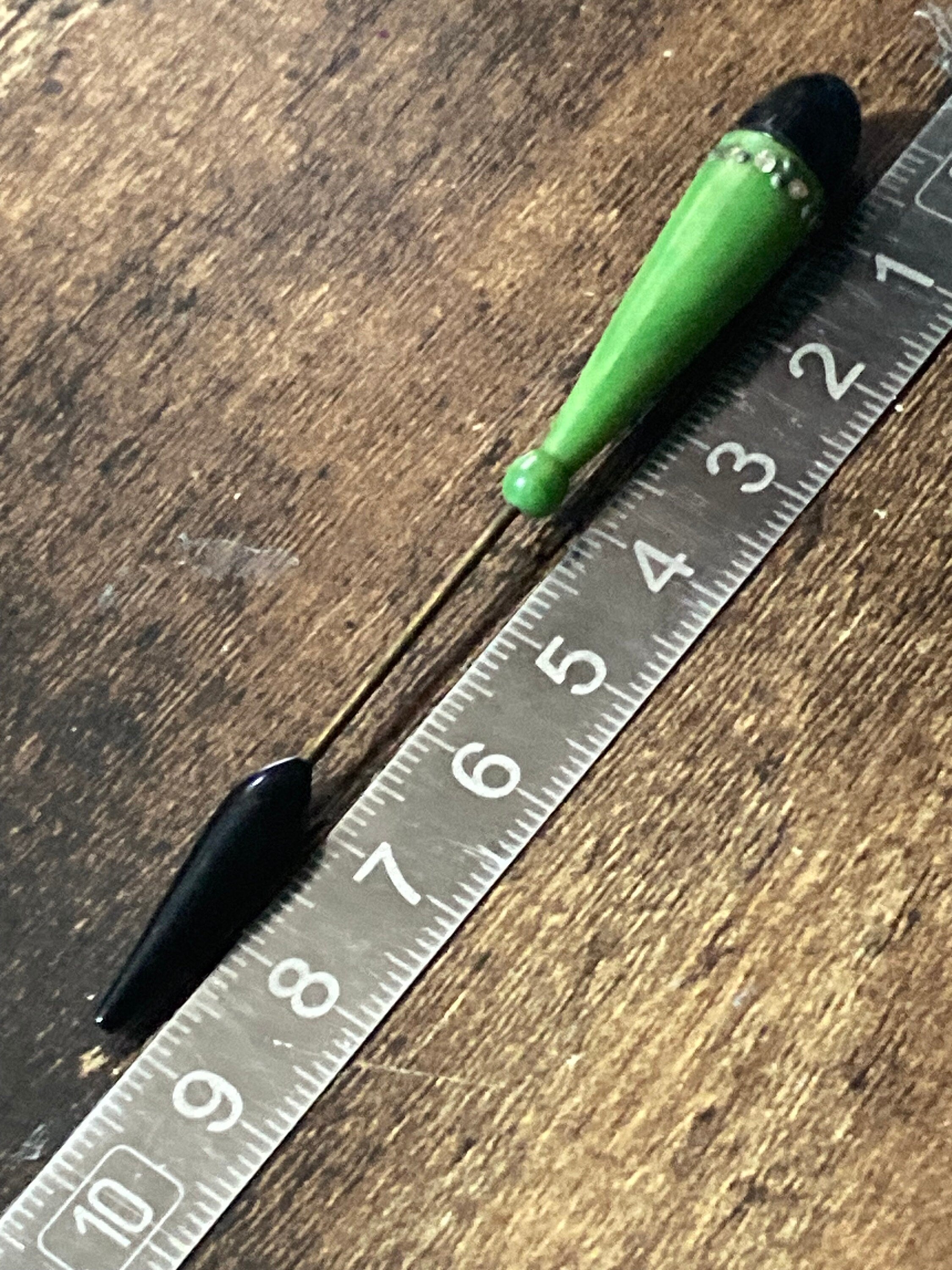 True Art Deco French bright green pique work galalith hat flash diamanté paste rhinestone jabot pin