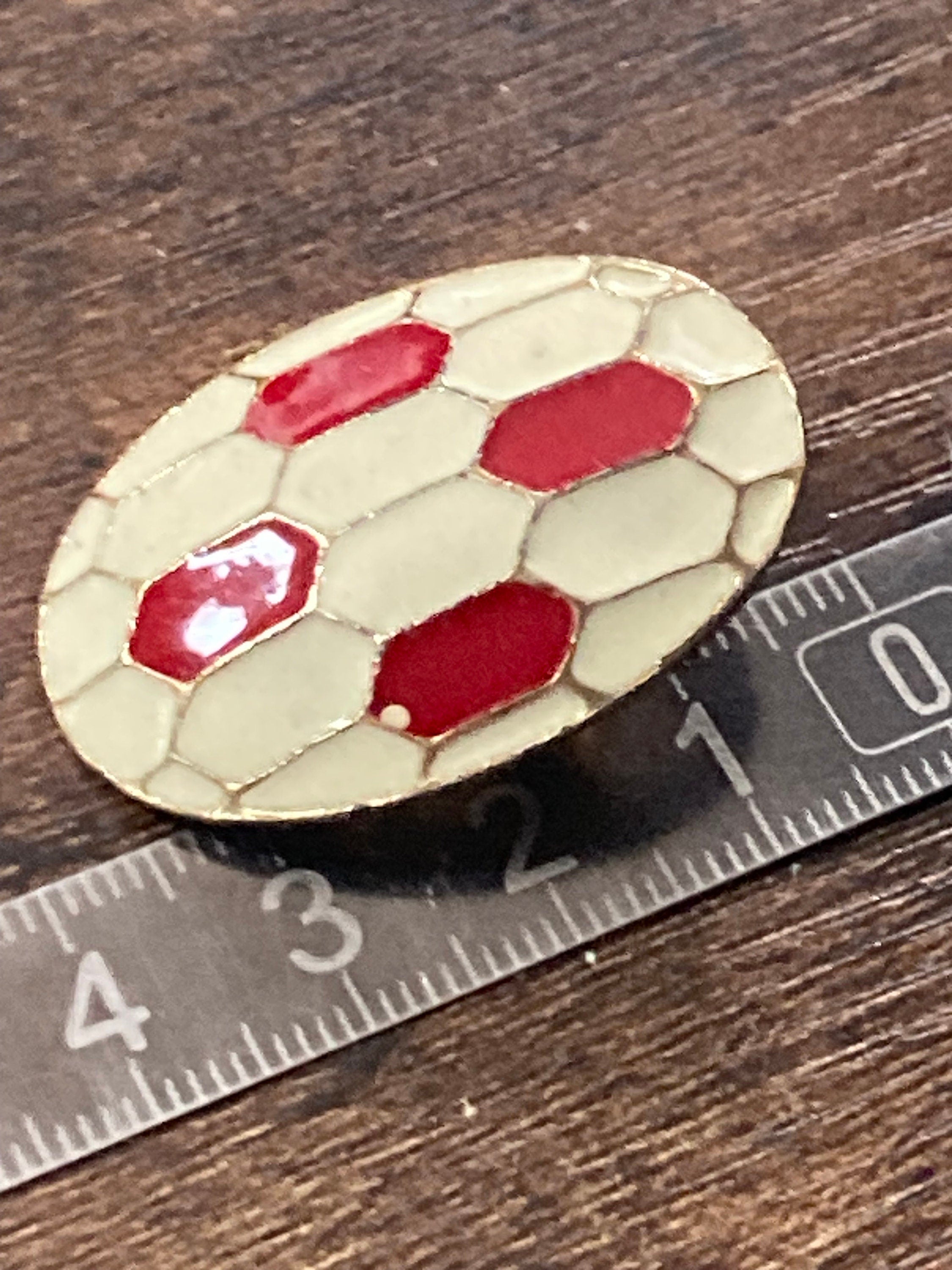 Oversized vintage large Gold tone white and red enamel Oval clip on earrings