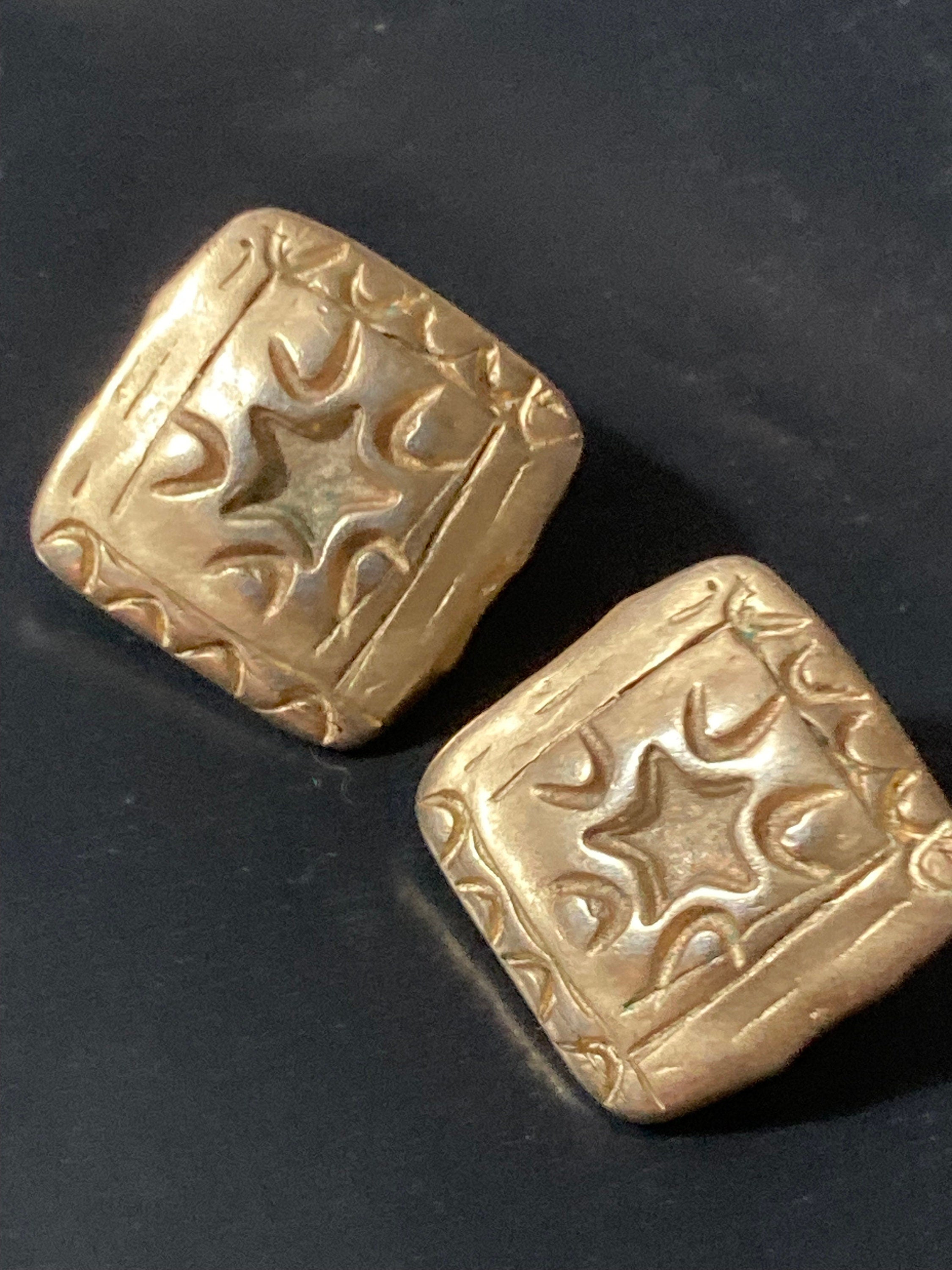 clip on stud earrings gold tone metal squares with star detail