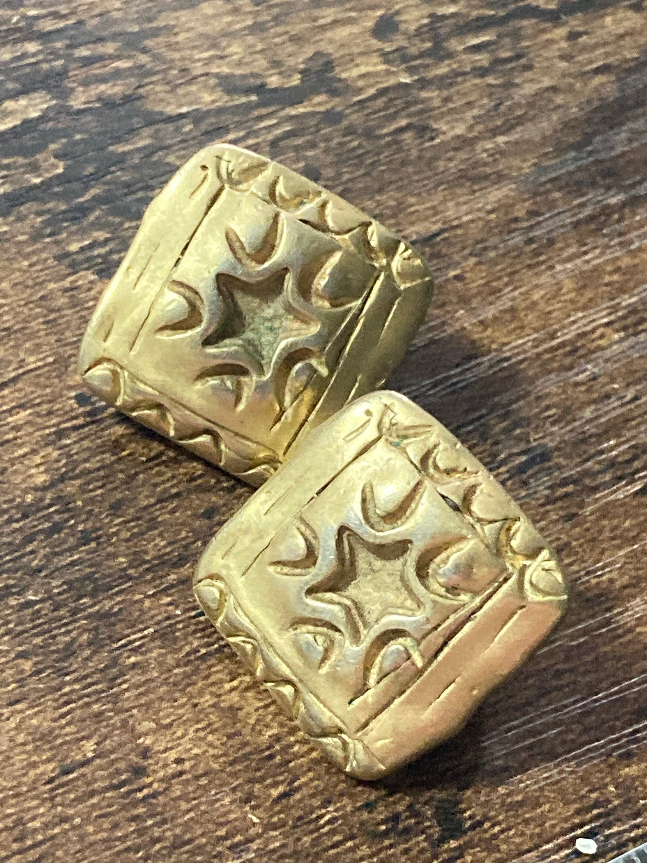 clip on stud earrings gold tone metal squares with star detail