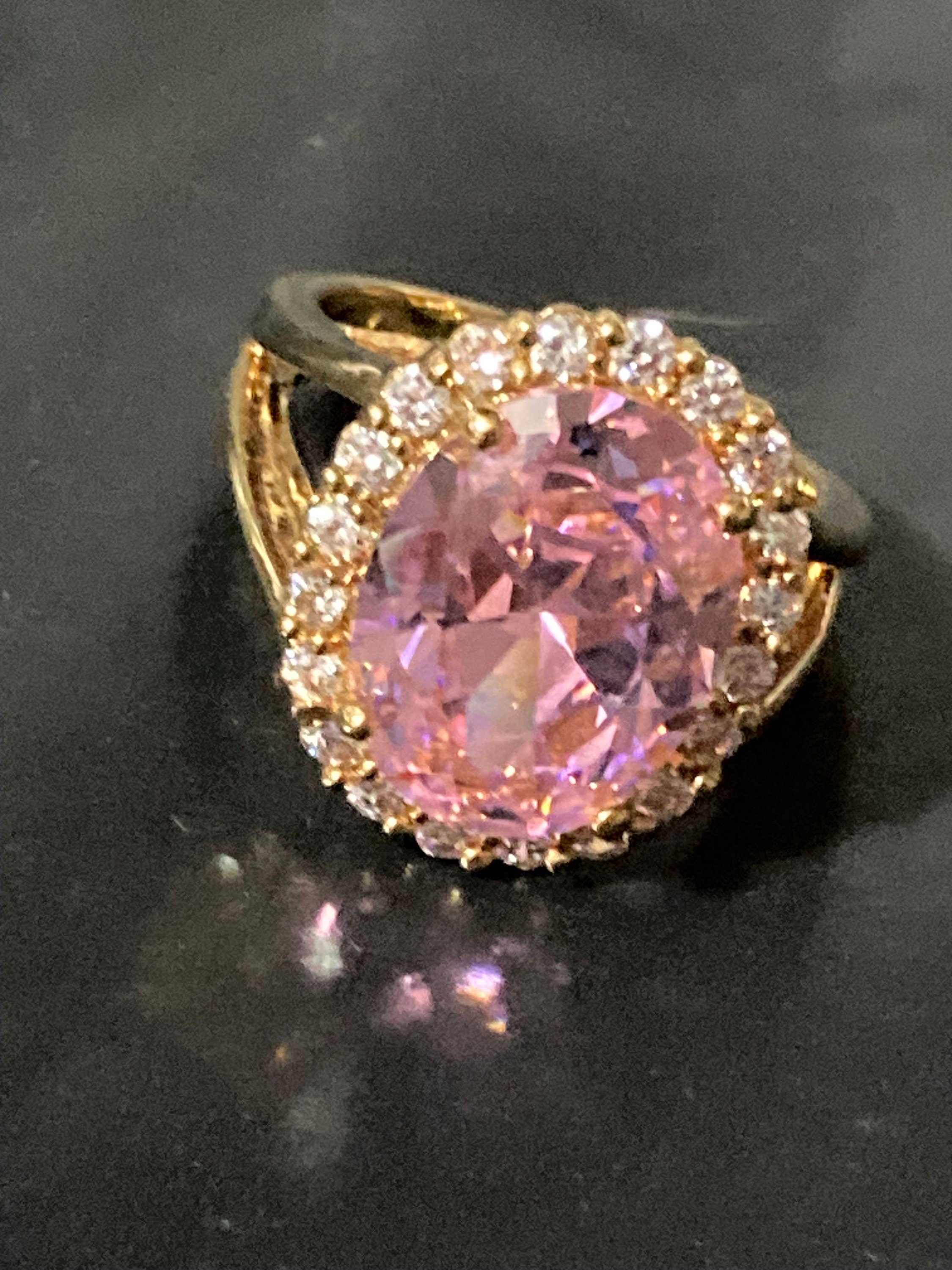 JBK Jacqueline Kennedy Vintage Pink Crystal Cocktail Ring - Size R.5