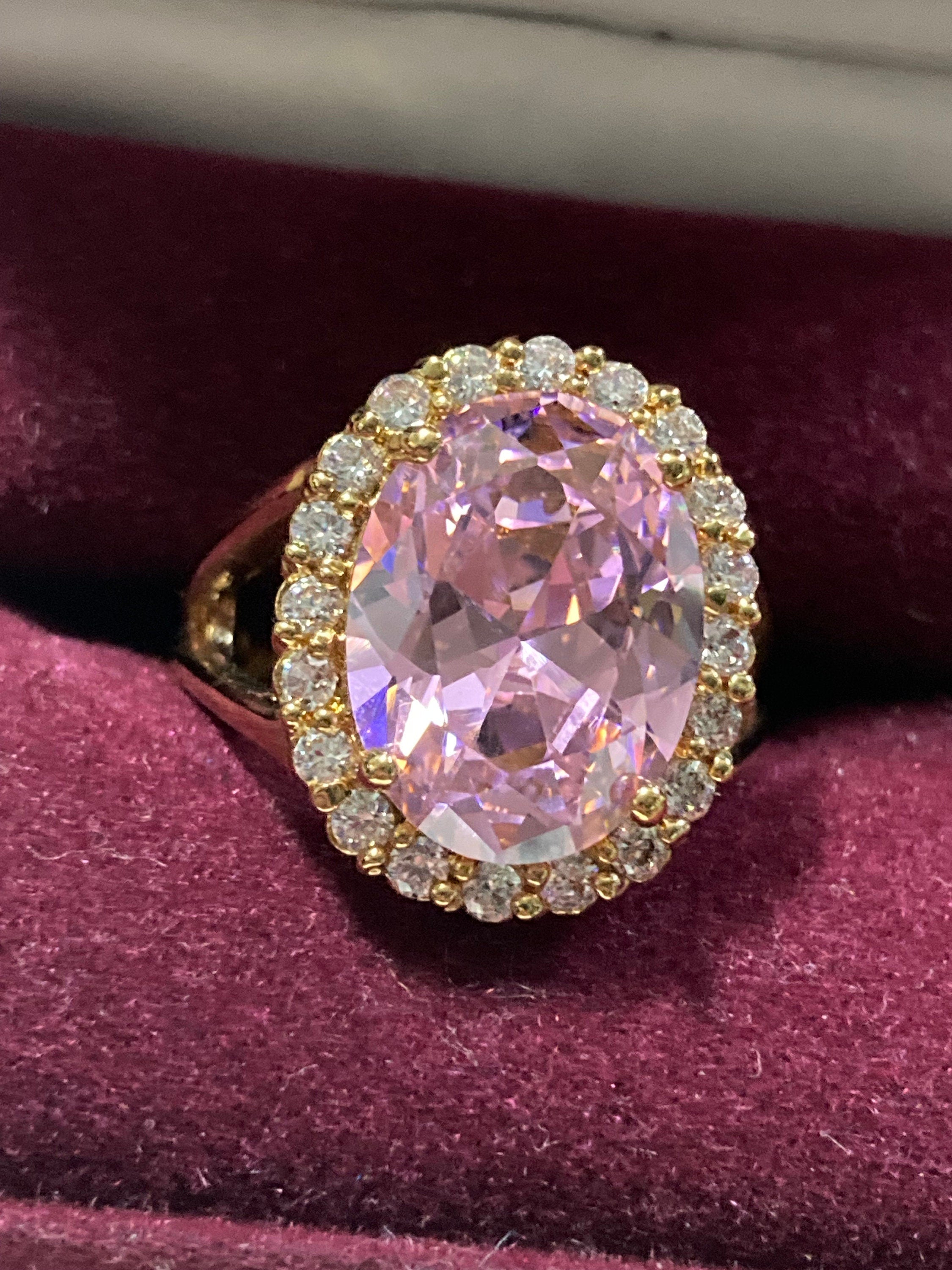 JBK Jacqueline Kennedy Vintage Pink Crystal Cocktail Ring - Size R.5