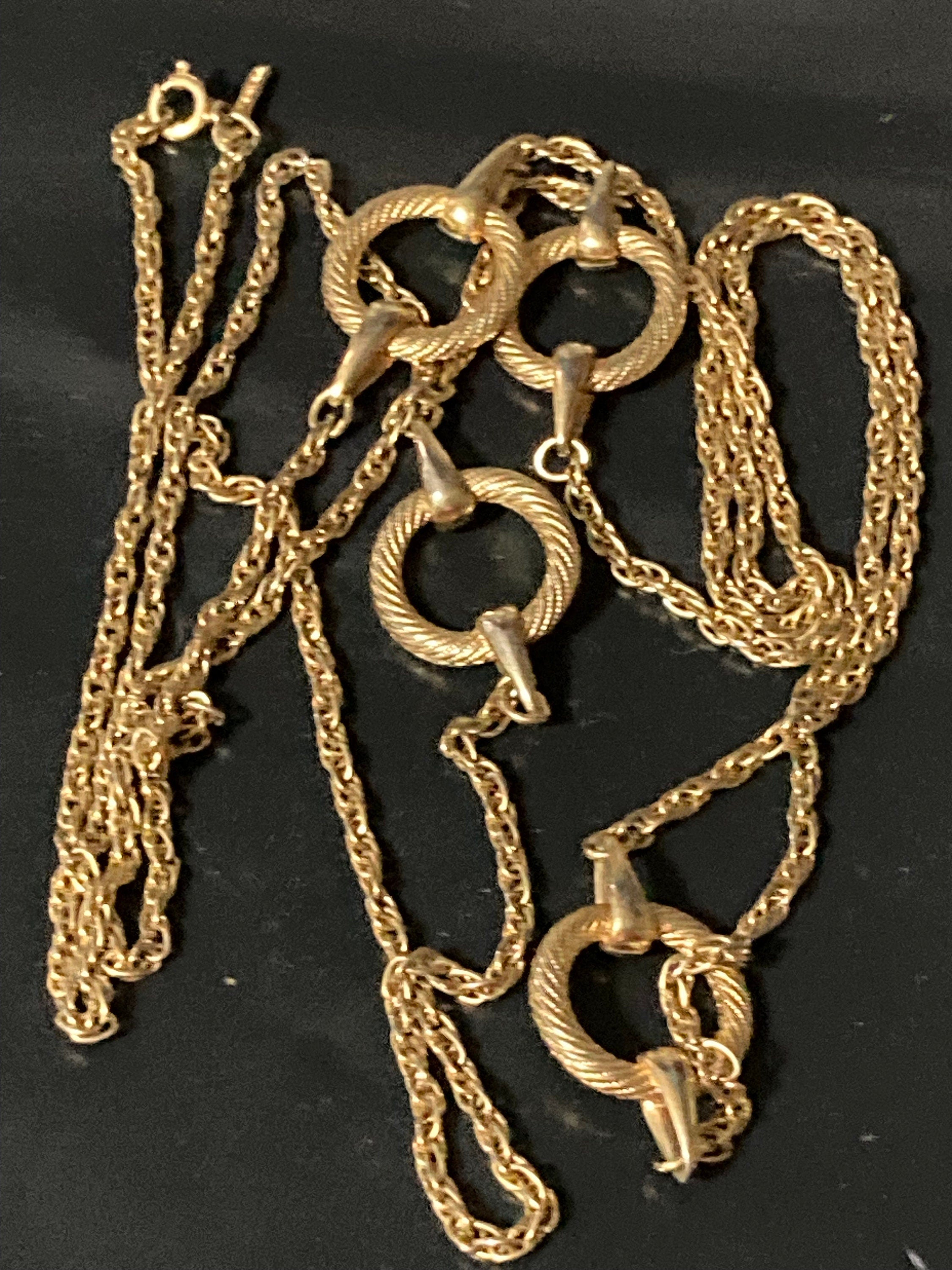 Signed d’orlan designer flapper length 135cm gold plated long hoops station chain necklace