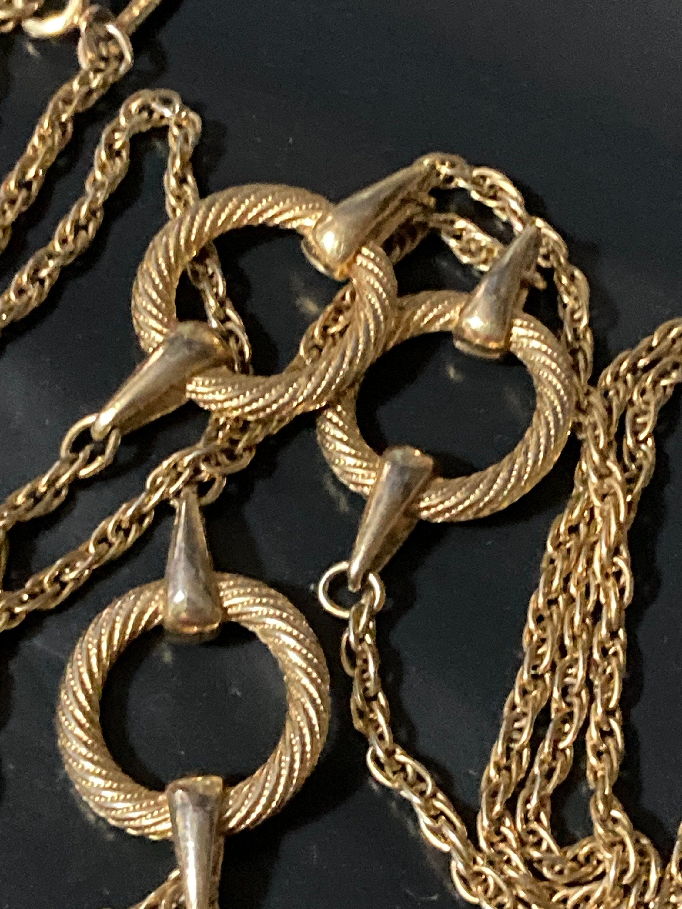 Signed d’orlan designer flapper length 135cm gold plated long hoops station chain necklace