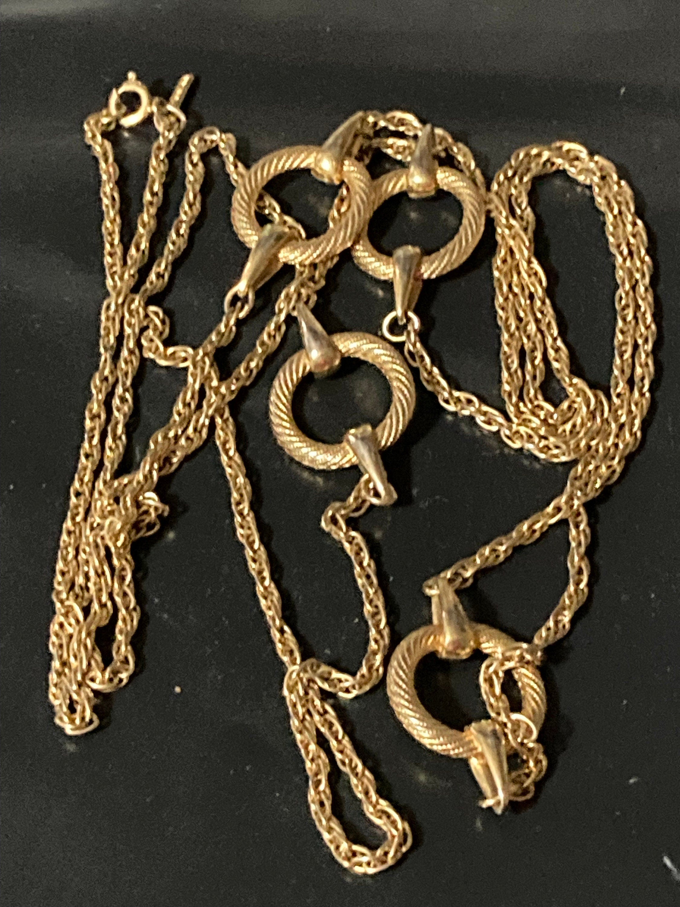 Signed d’orlan designer flapper length 135cm gold plated long hoops station chain necklace