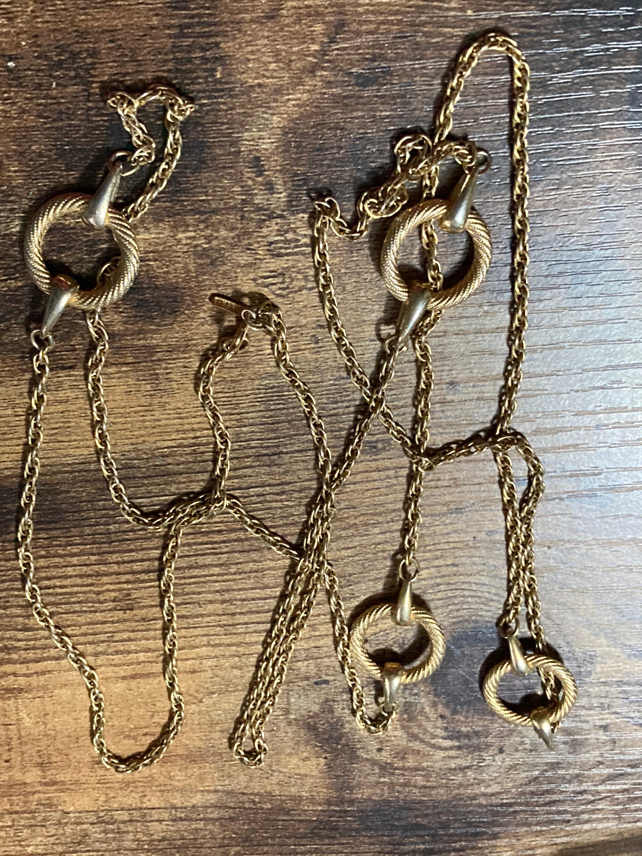 Signed d’orlan designer flapper length 135cm gold plated long hoops station chain necklace