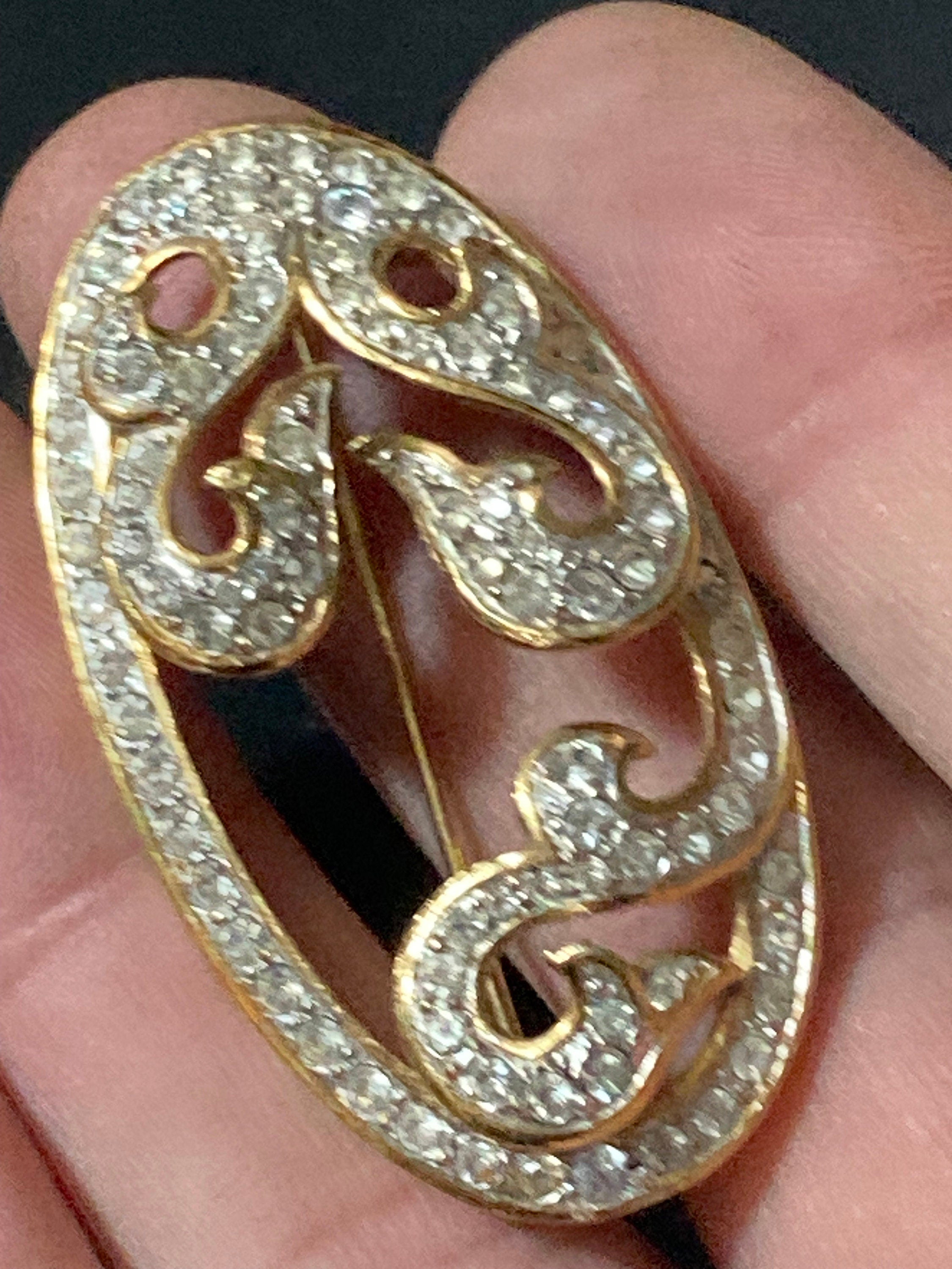 signed Attwood & Sawyer gold tone glass rhinestone paste Oval brooch