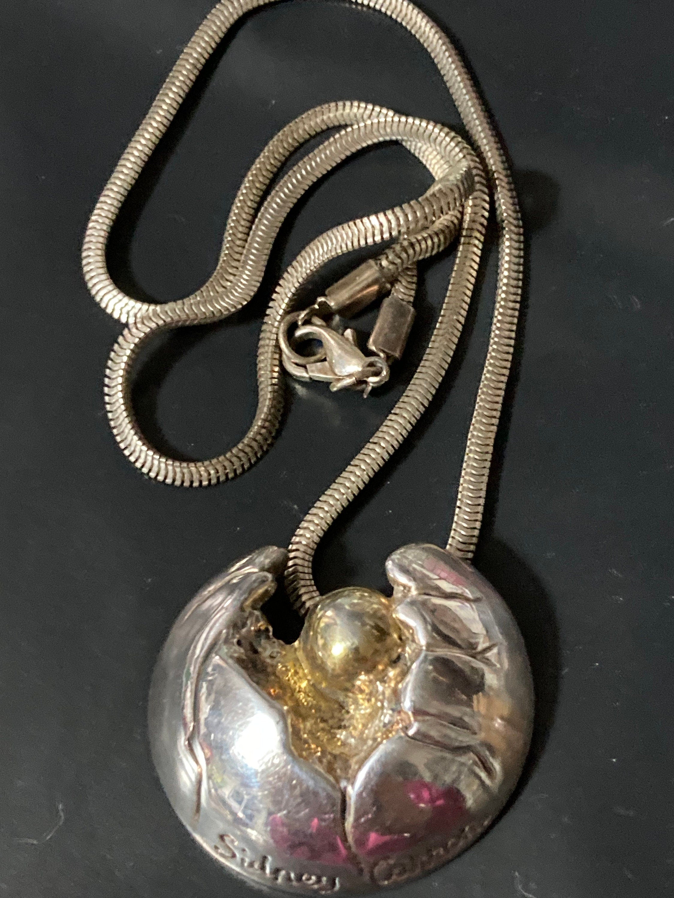 Signed Sidney Carron silver and gold iconic abstract pendant necklace French designer