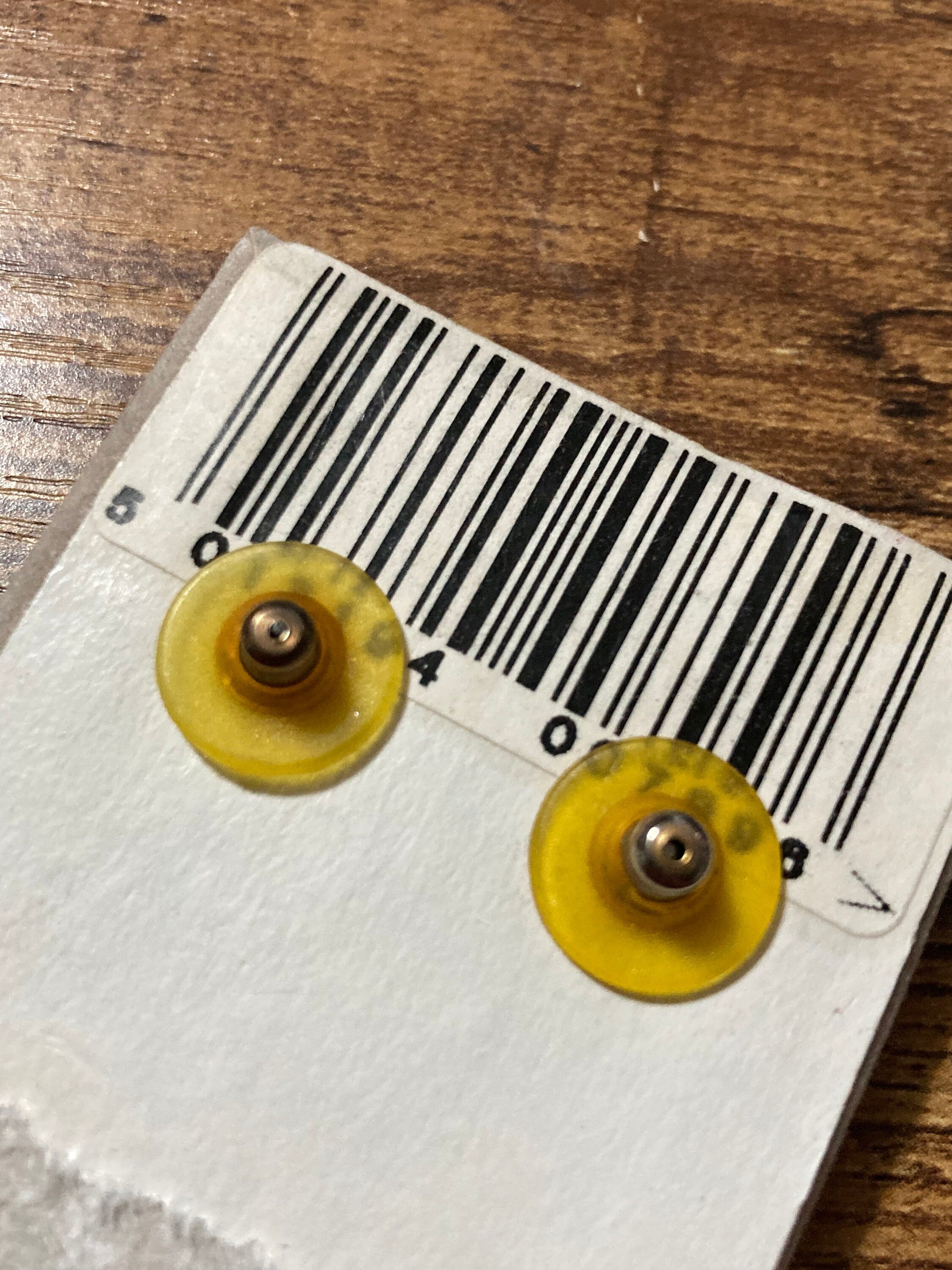 Designer Soliel black enamel pair small stud earrings pierced Vintage Gold tone