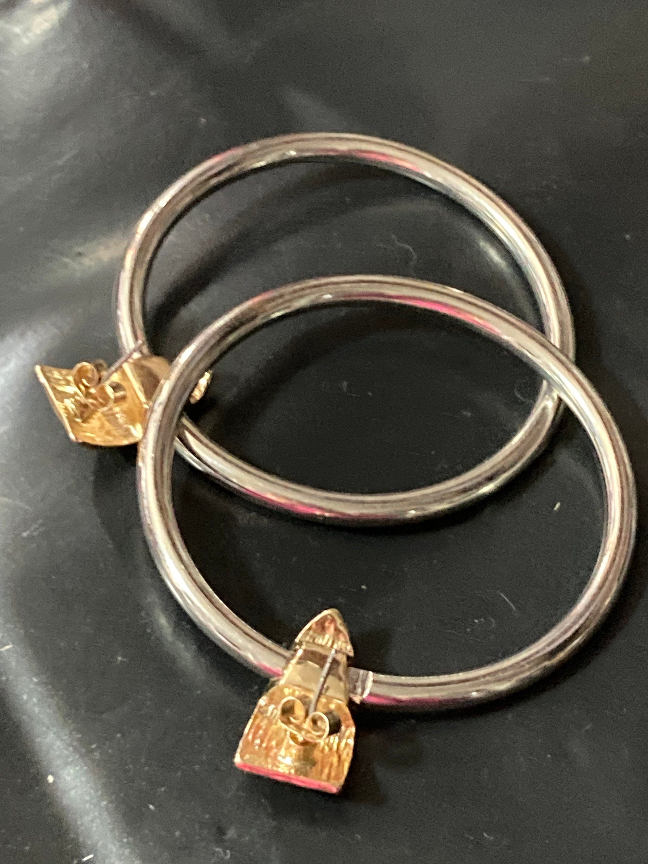 Oversized gold and silver tone 5.5cm hoop retro pierced earrings