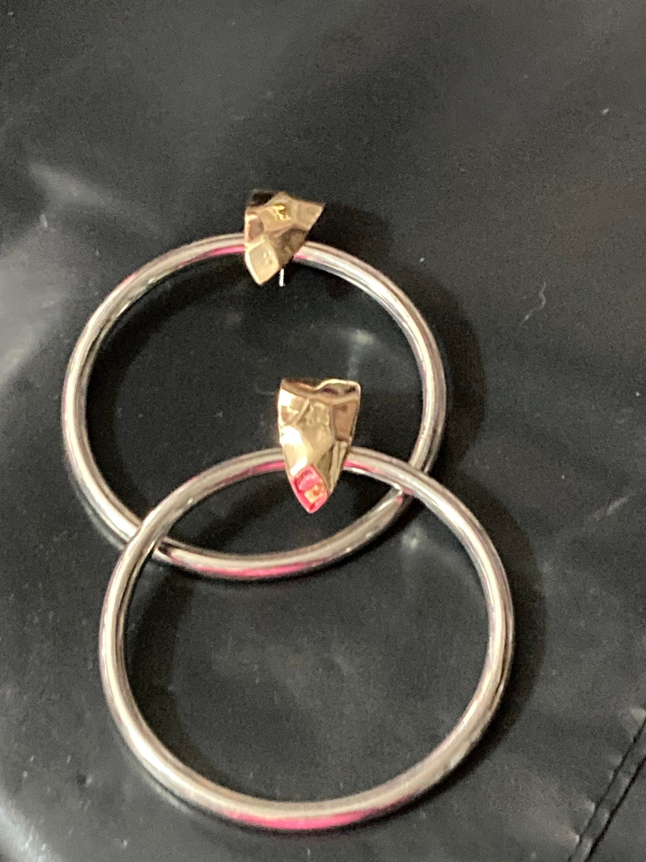 Oversized gold and silver tone 5.5cm hoop retro pierced earrings