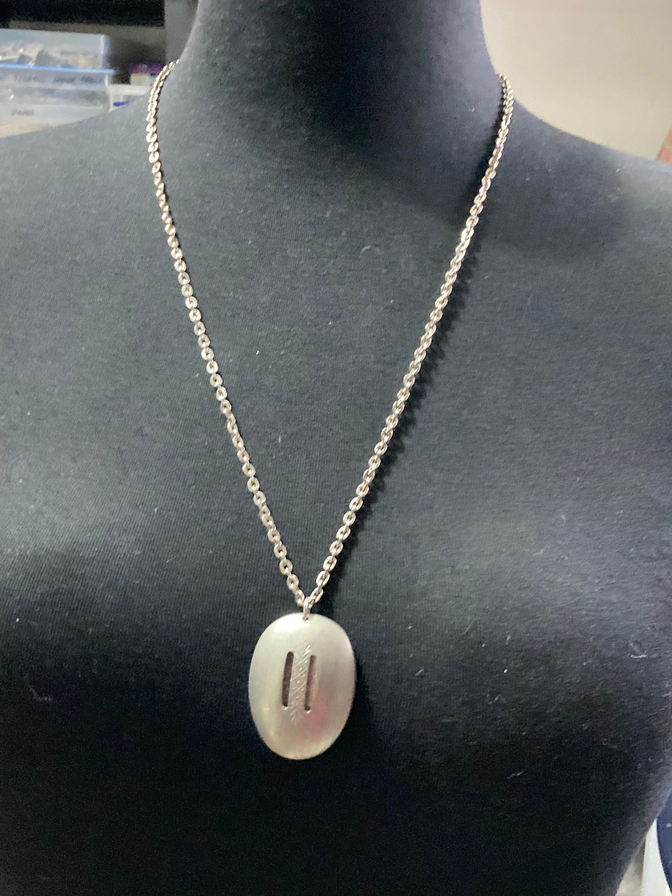 Modernist silver tone stainless Steel necklace with 3d detail