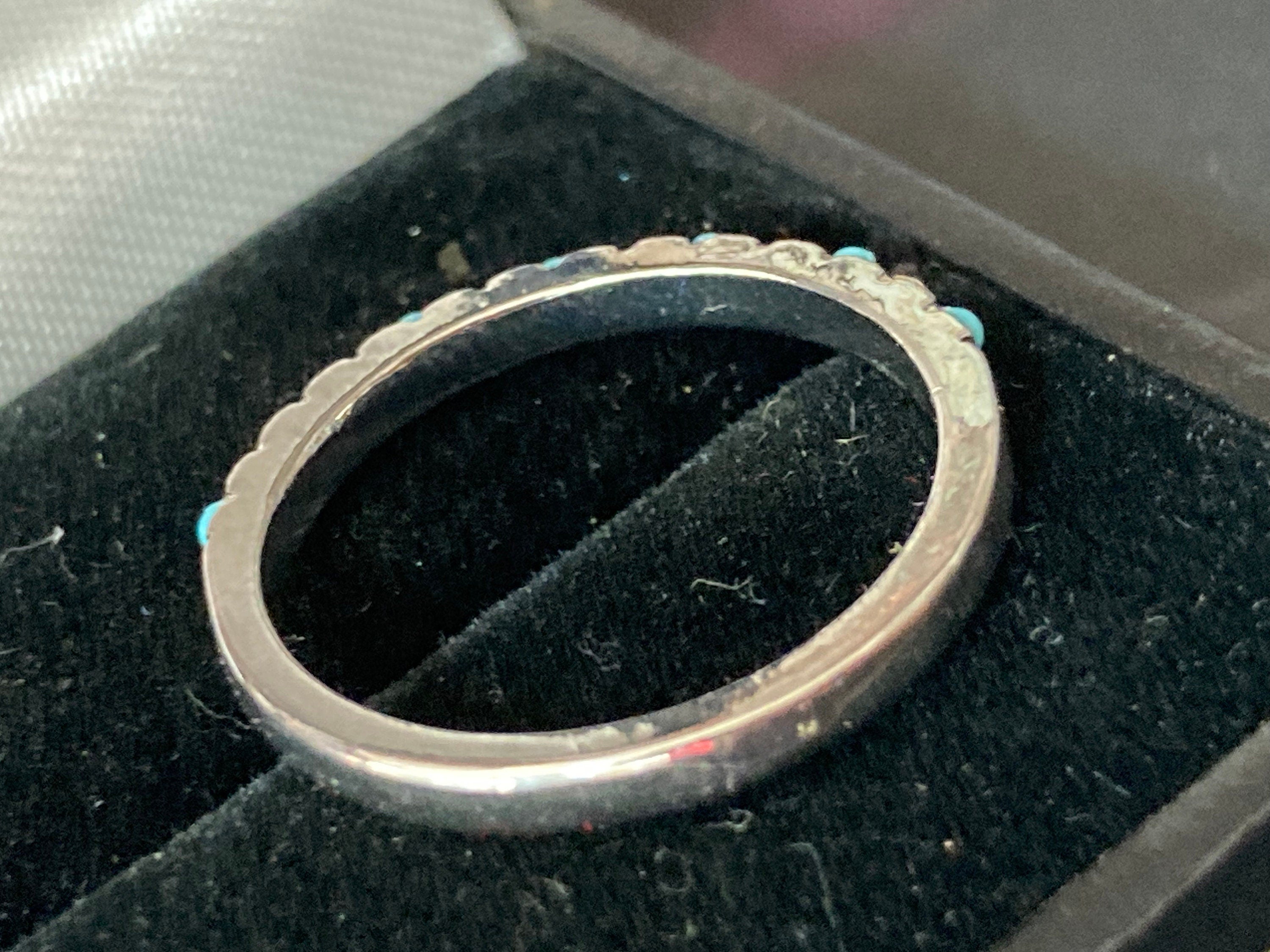 Stacking Size 54  N.5 silver tone turquoise diamanté slim dress ring