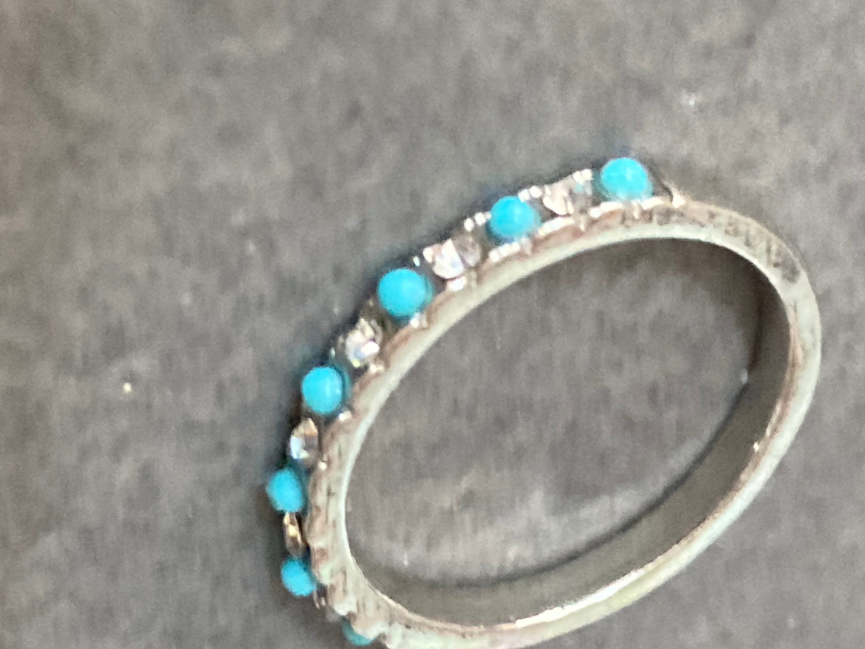 Stacking Size 54  N.5 silver tone turquoise diamanté slim dress ring