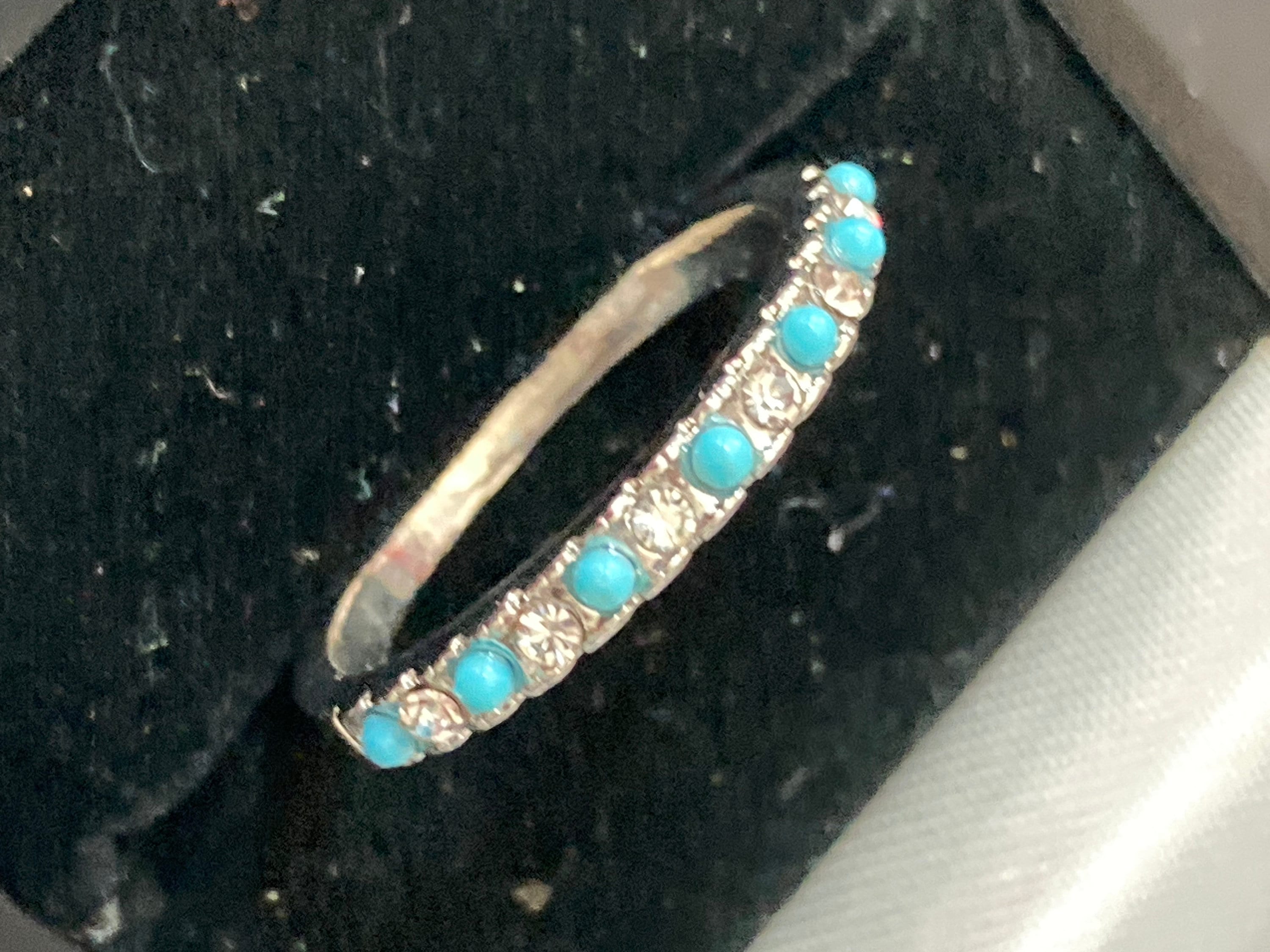 Stacking Size 54  N.5 silver tone turquoise diamanté slim dress ring