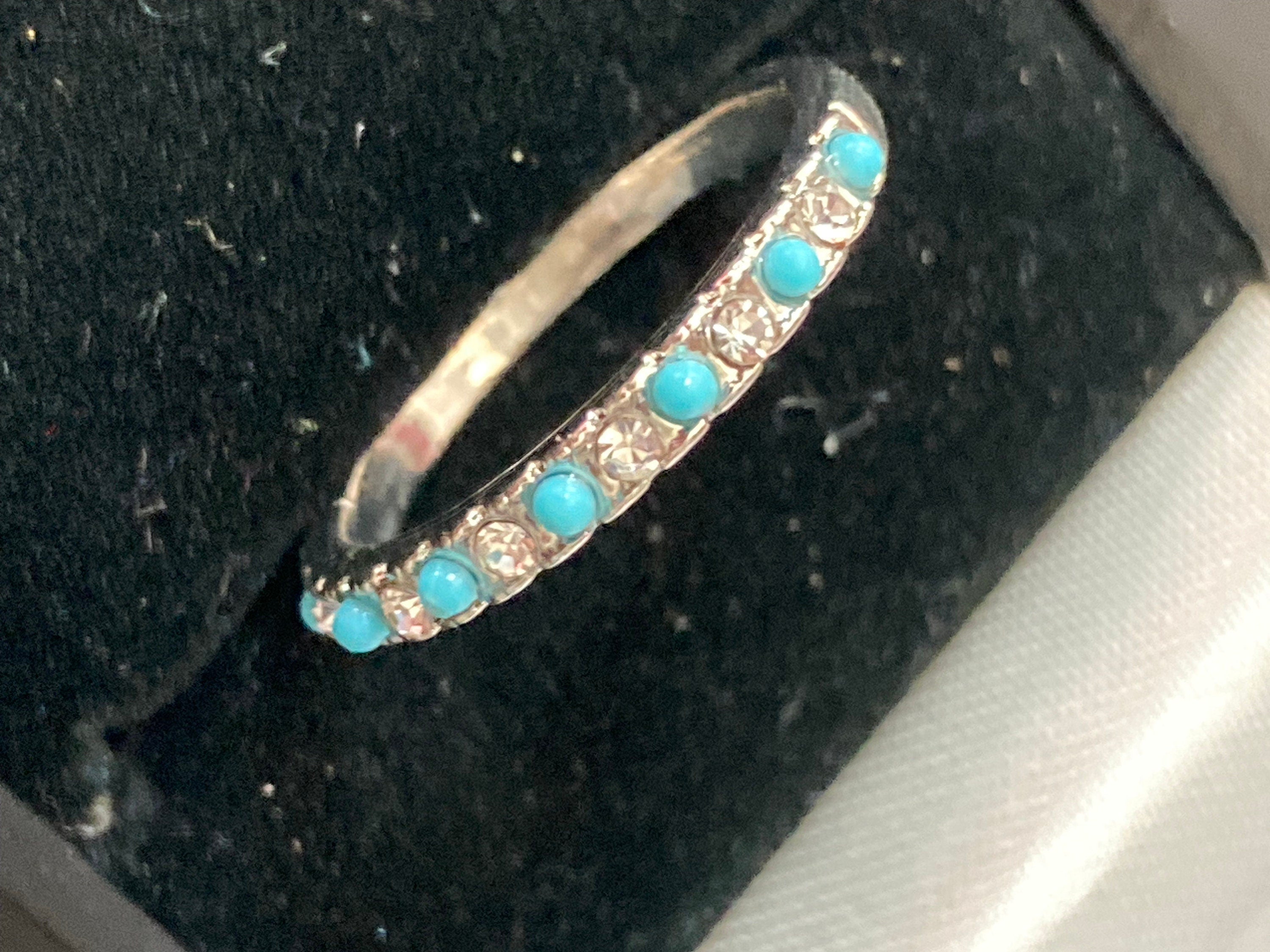 Stacking Size 54  N.5 silver tone turquoise diamanté slim dress ring