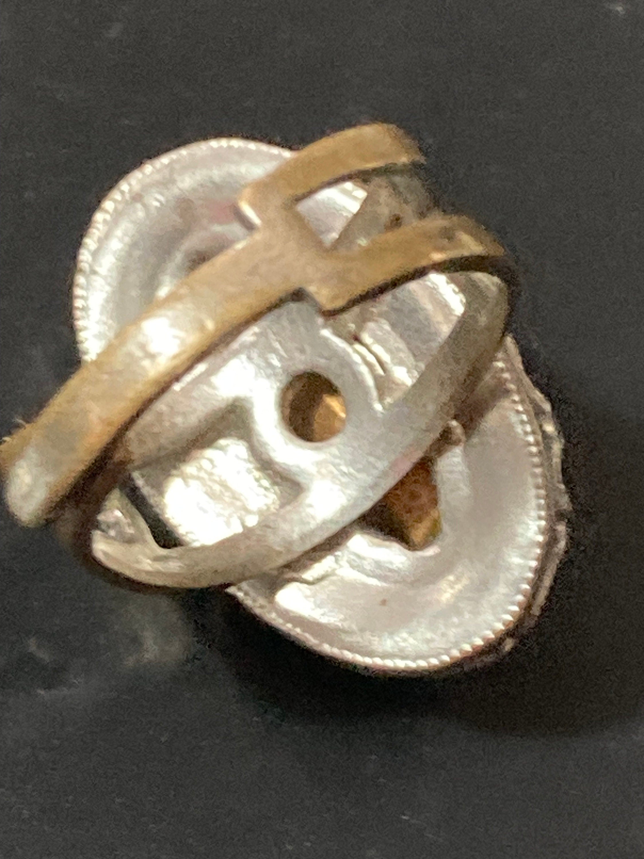 1970s Brutalist Silver Tone Cocktail Ring: Red Ruby Glass Paste, Adjustable