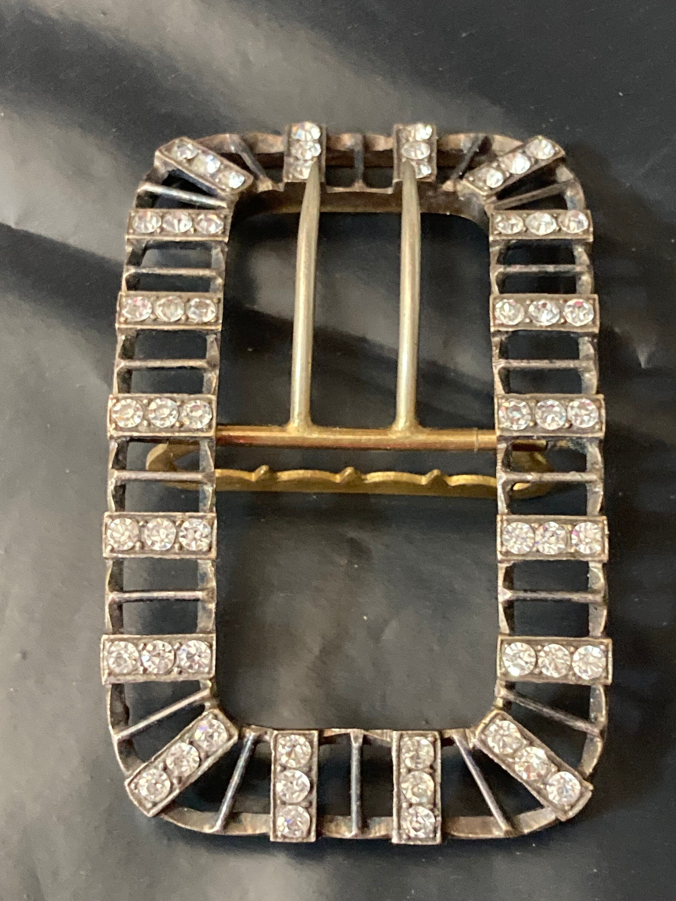 Antique Georgian 1800s 1700s 2 prong Claw Set Clear Glass Diamante Belt Buckle paste rhinestone  Bridal Wedding Sash Adornment Fitting