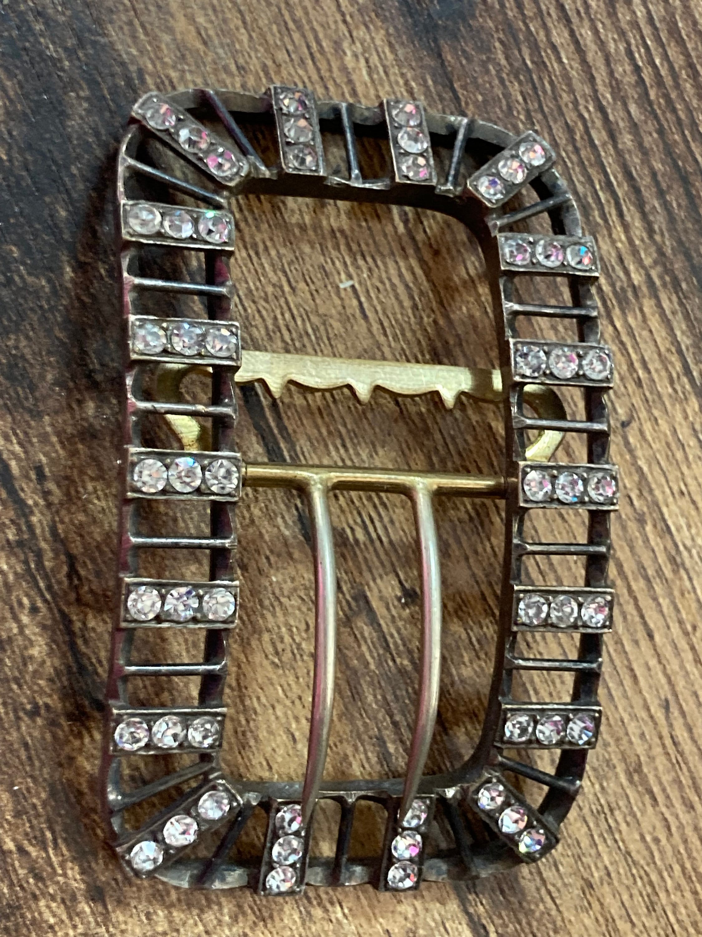 Antique Georgian 1800s 1700s 2 prong Claw Set Clear Glass Diamante Belt Buckle paste rhinestone  Bridal Wedding Sash Adornment Fitting