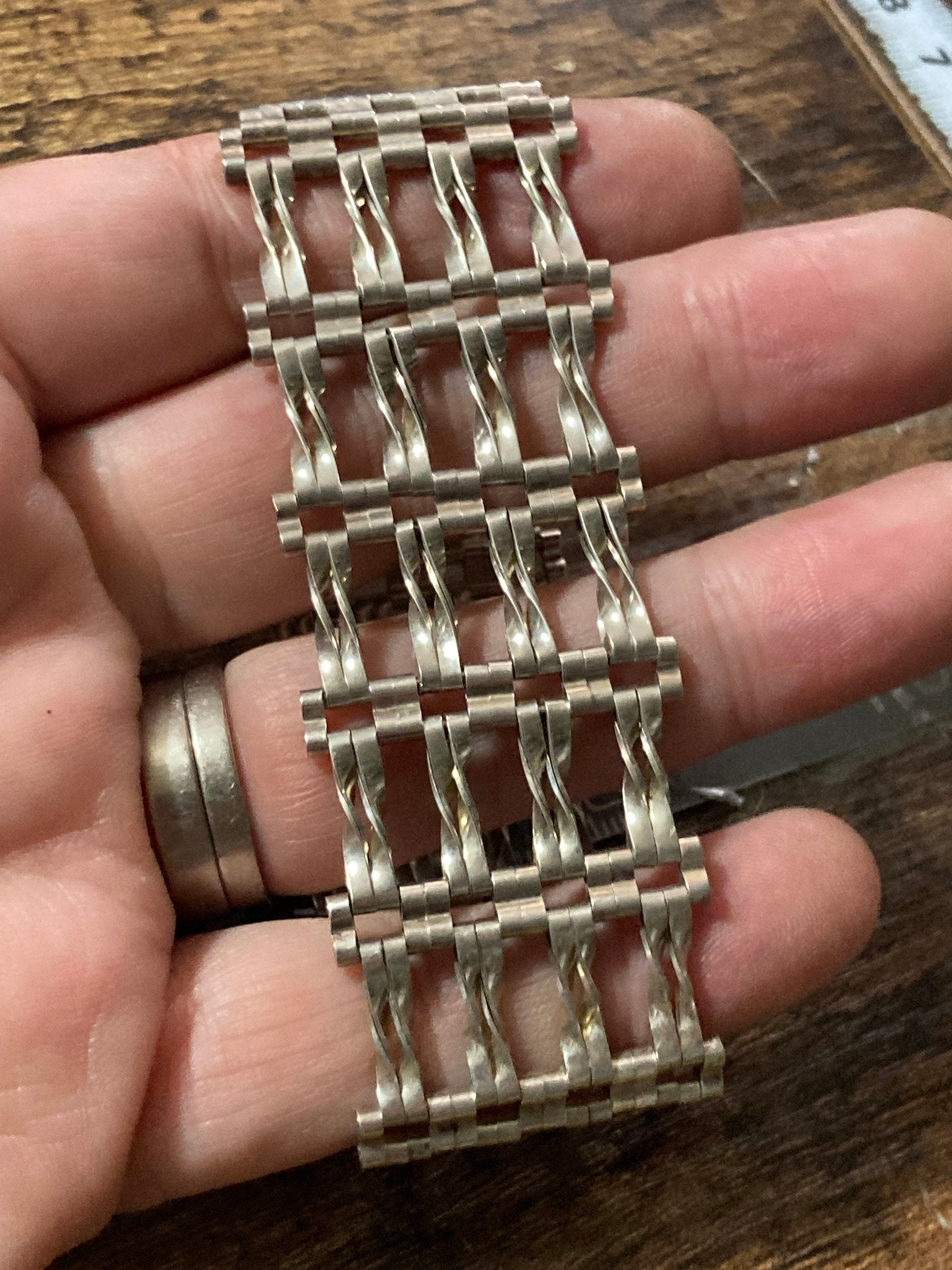 Vintage 925 sterling silver double 4 bar gate bracelet with heart padlock and safety chain
