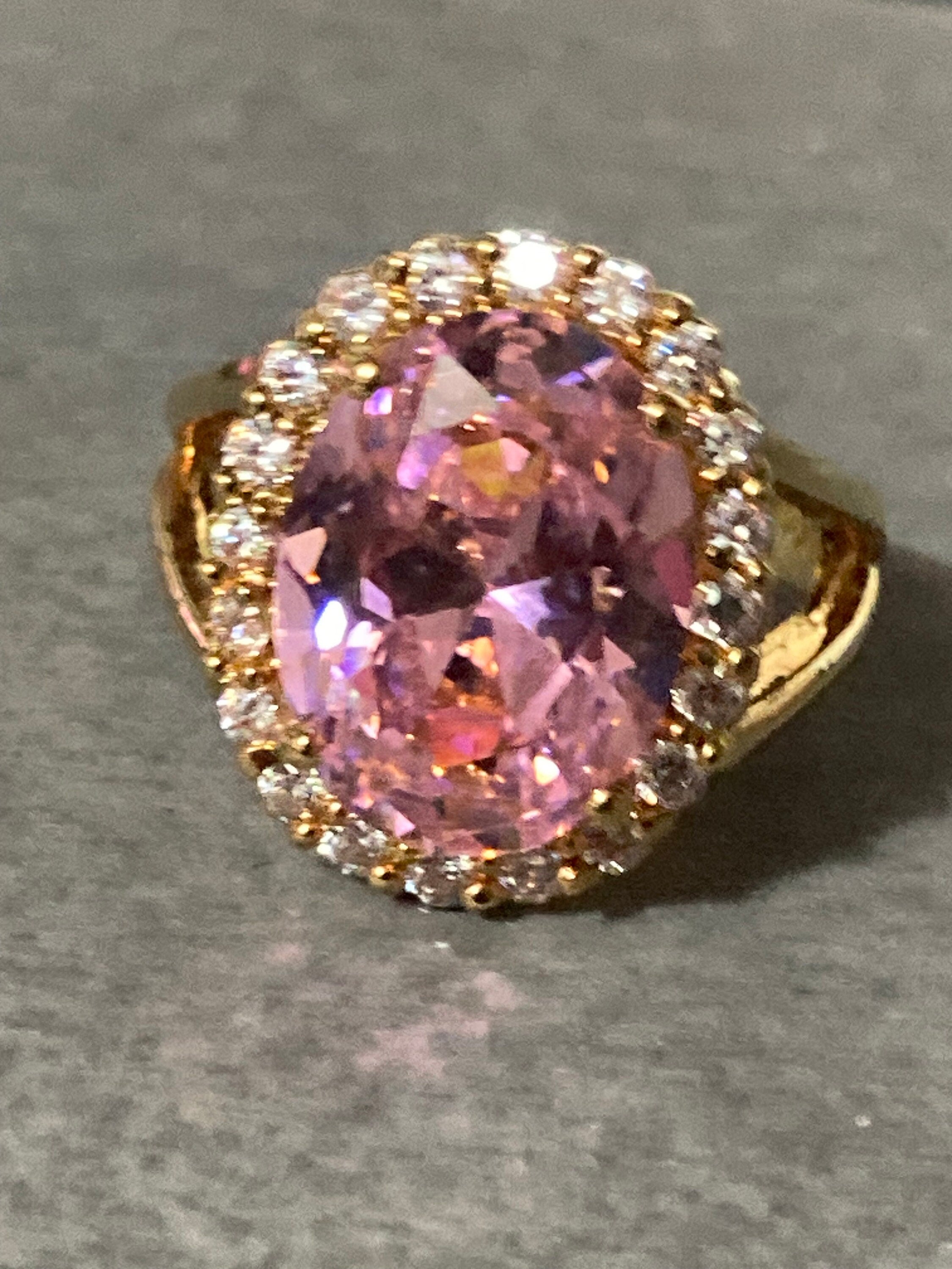 JBK Jacqueline Kennedy Vintage Pink Crystal Cocktail Ring - Size R.5