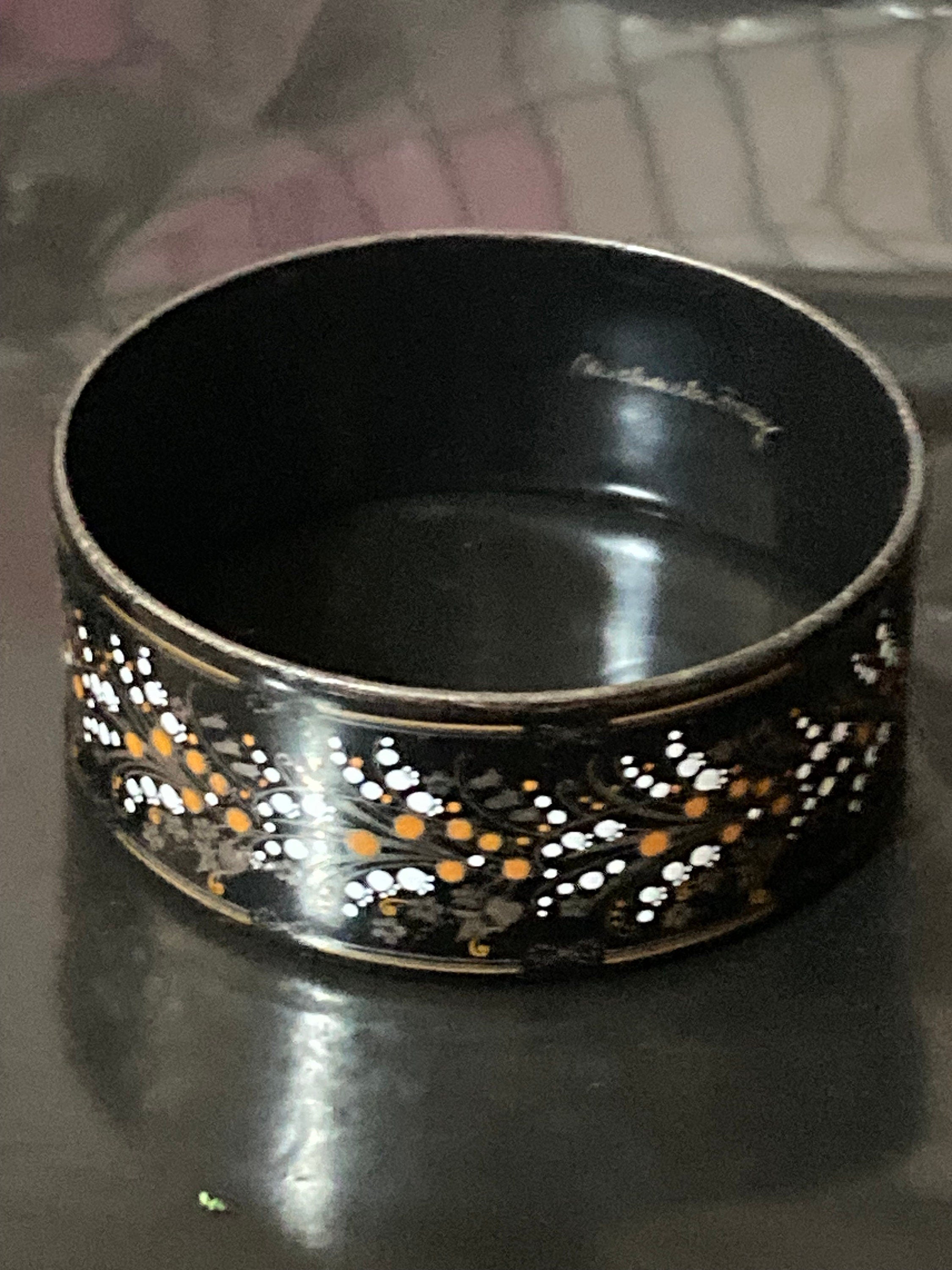 Vintage Michaela Frey black enamel floral bangle lily if the valley design from Austria
