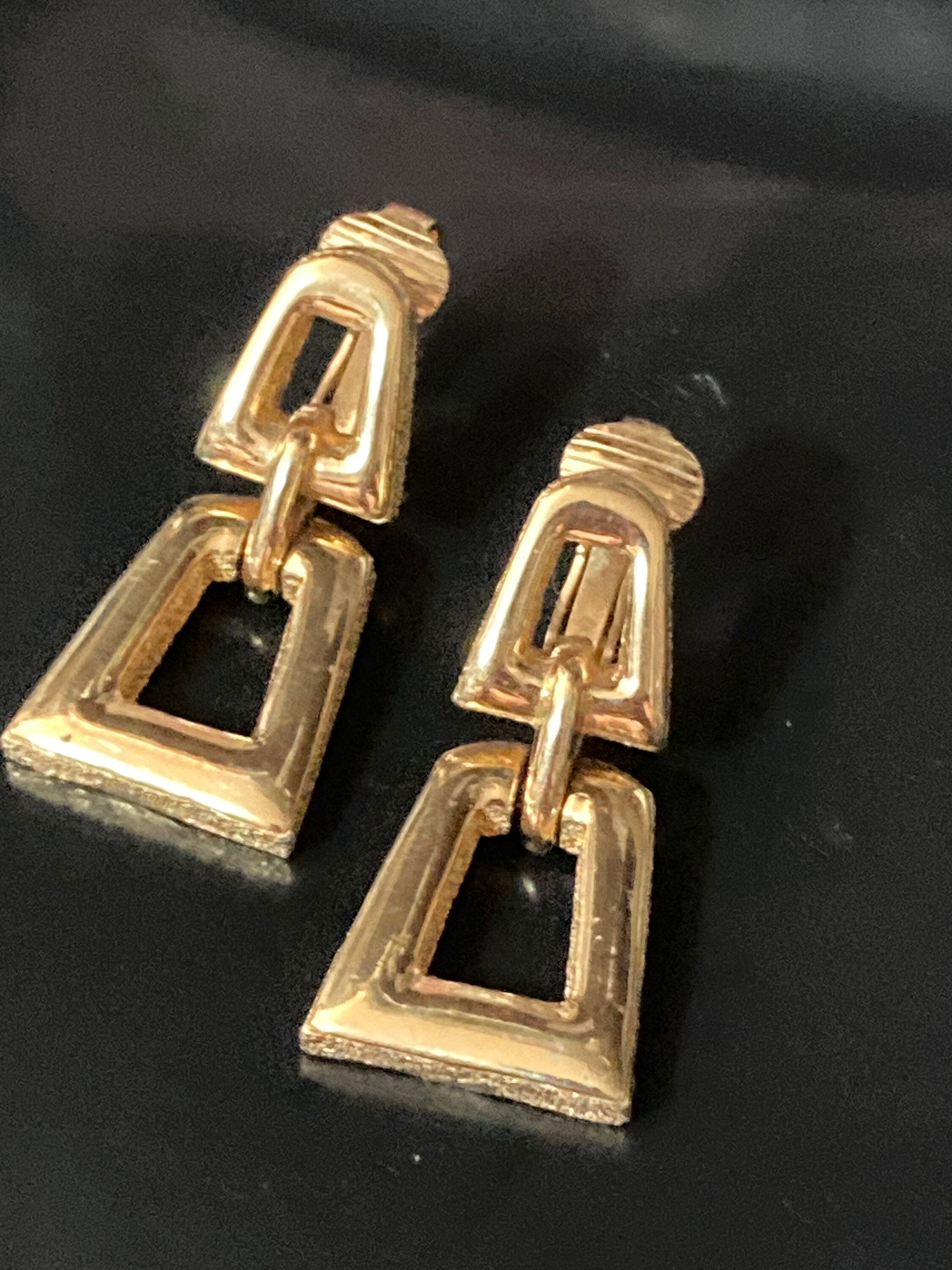 Signed d’orlan modernist gold tone door knocker clip on earrings DORLAN